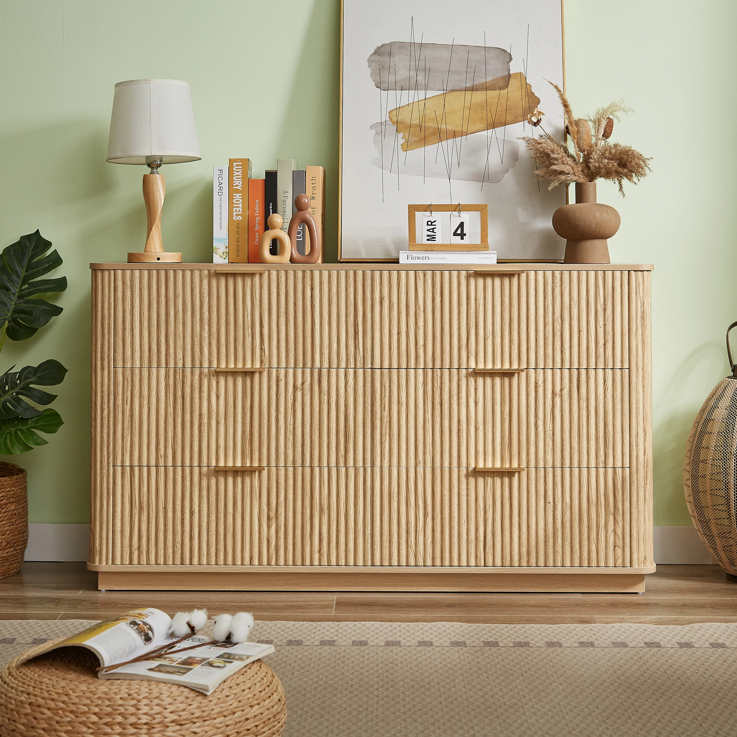 Curved wave Design Fluted 55' Wide Modern 6 Drawers Dresser - Image 3
