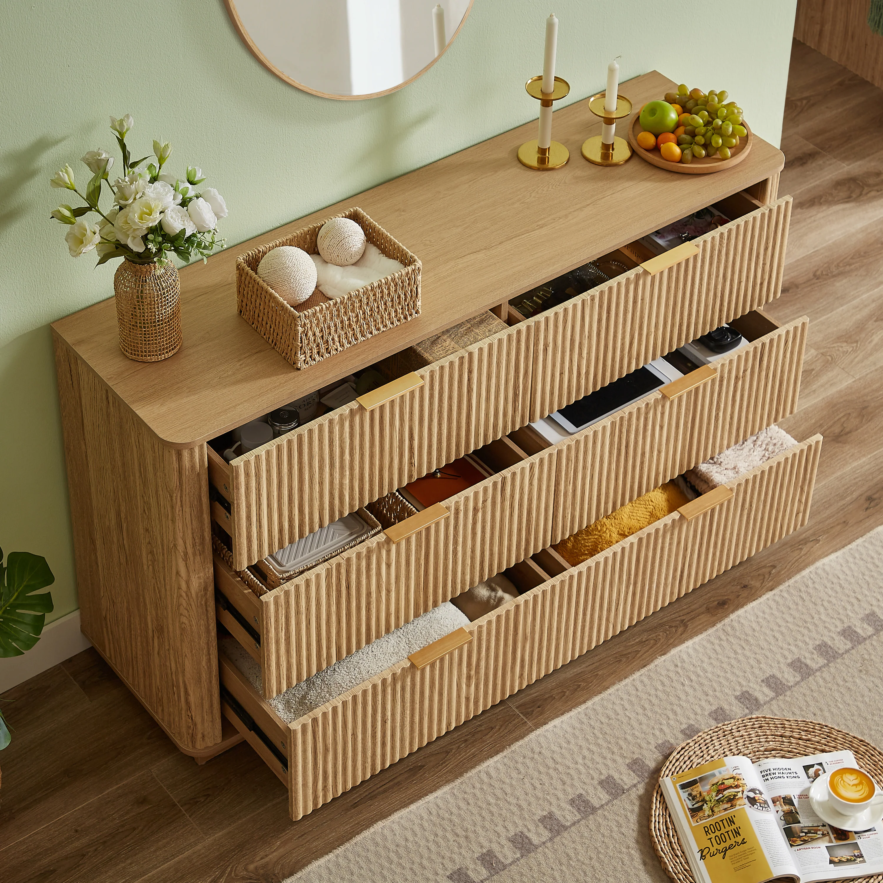 Curved wave Design Fluted 55' Wide Modern 6 Drawers Dresser - Image 4