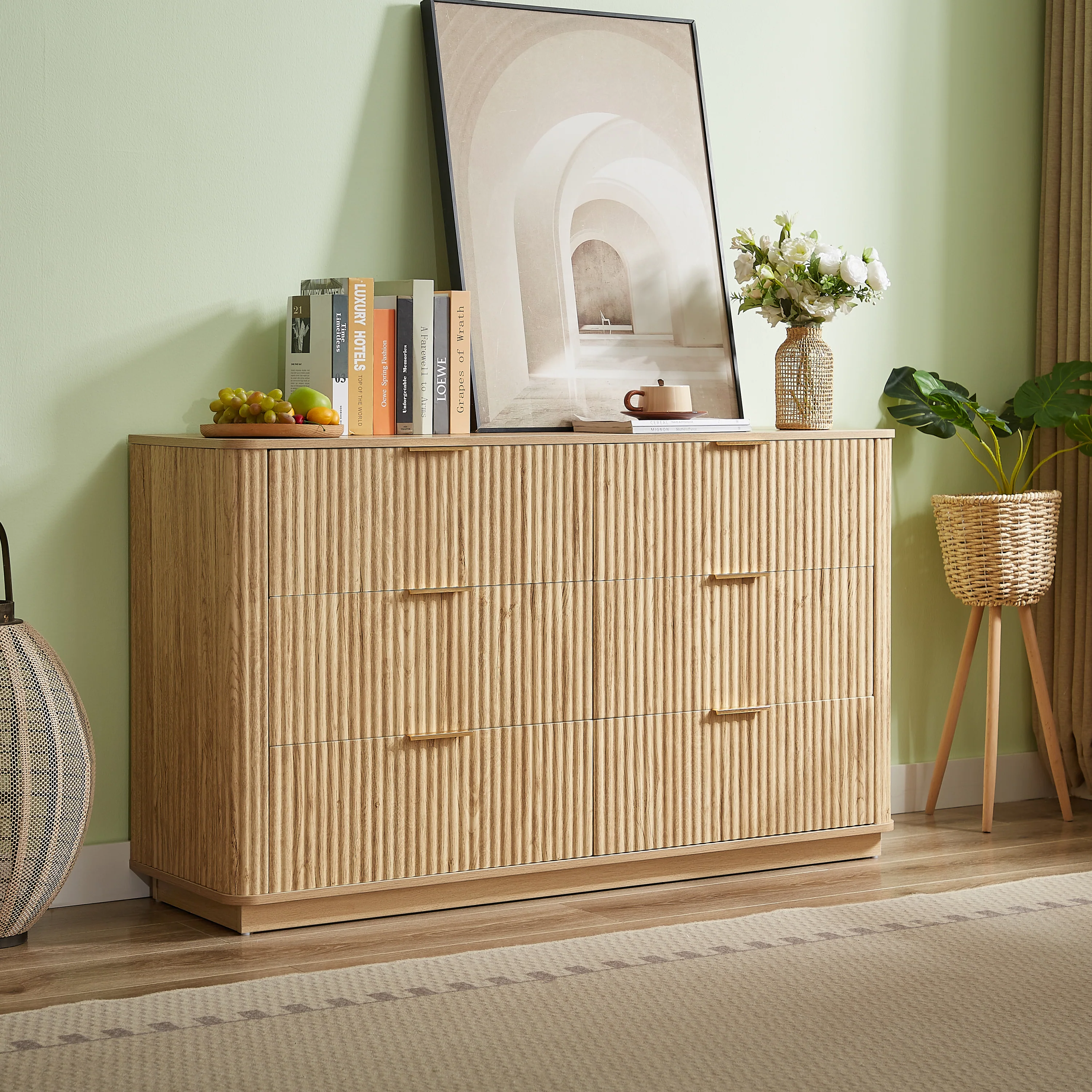 Curved wave Design Fluted 55' Wide Modern 6 Drawers Dresser - Image 5