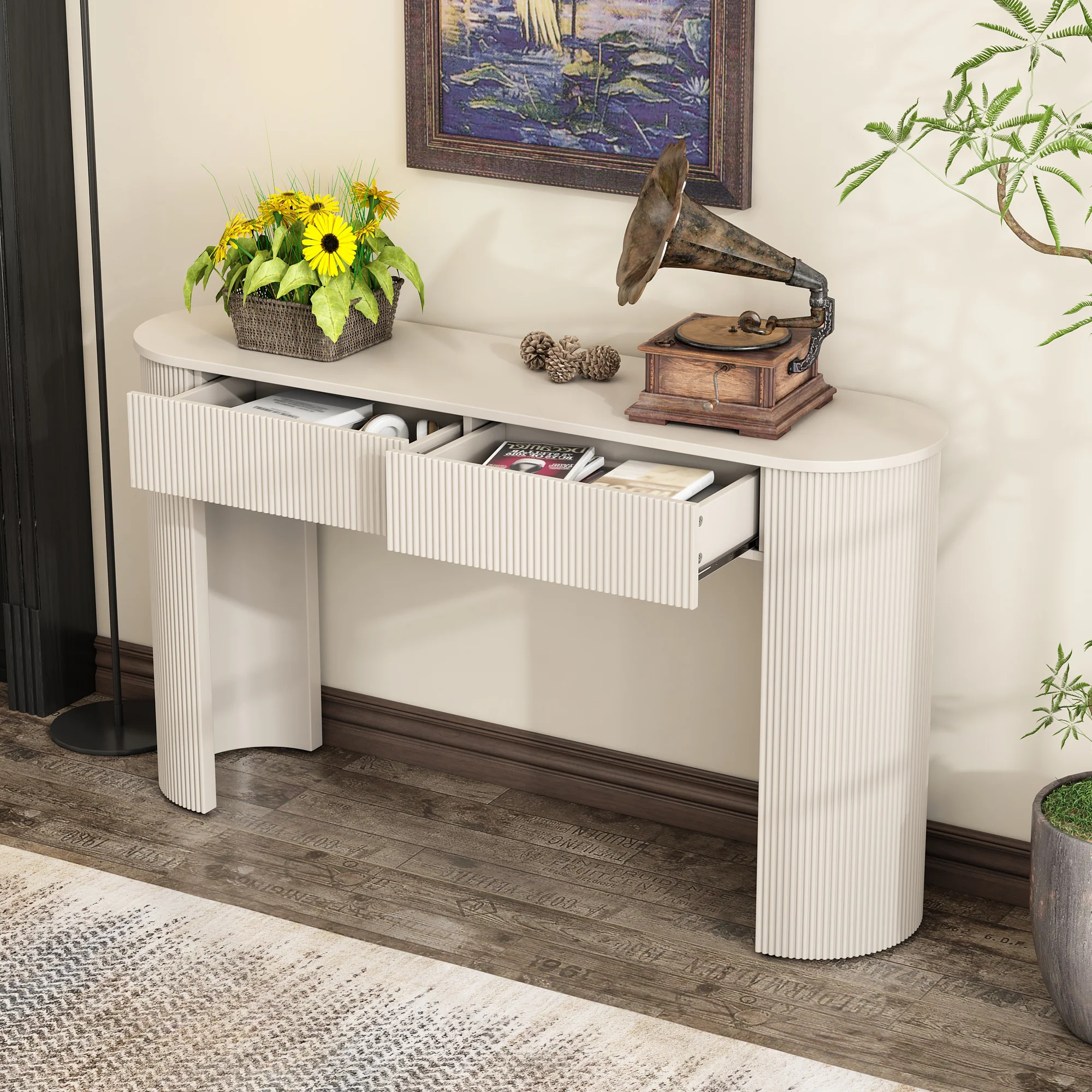 Walker Edison | Fluted Design Modern Console Entryway Table with Storage - Image 2