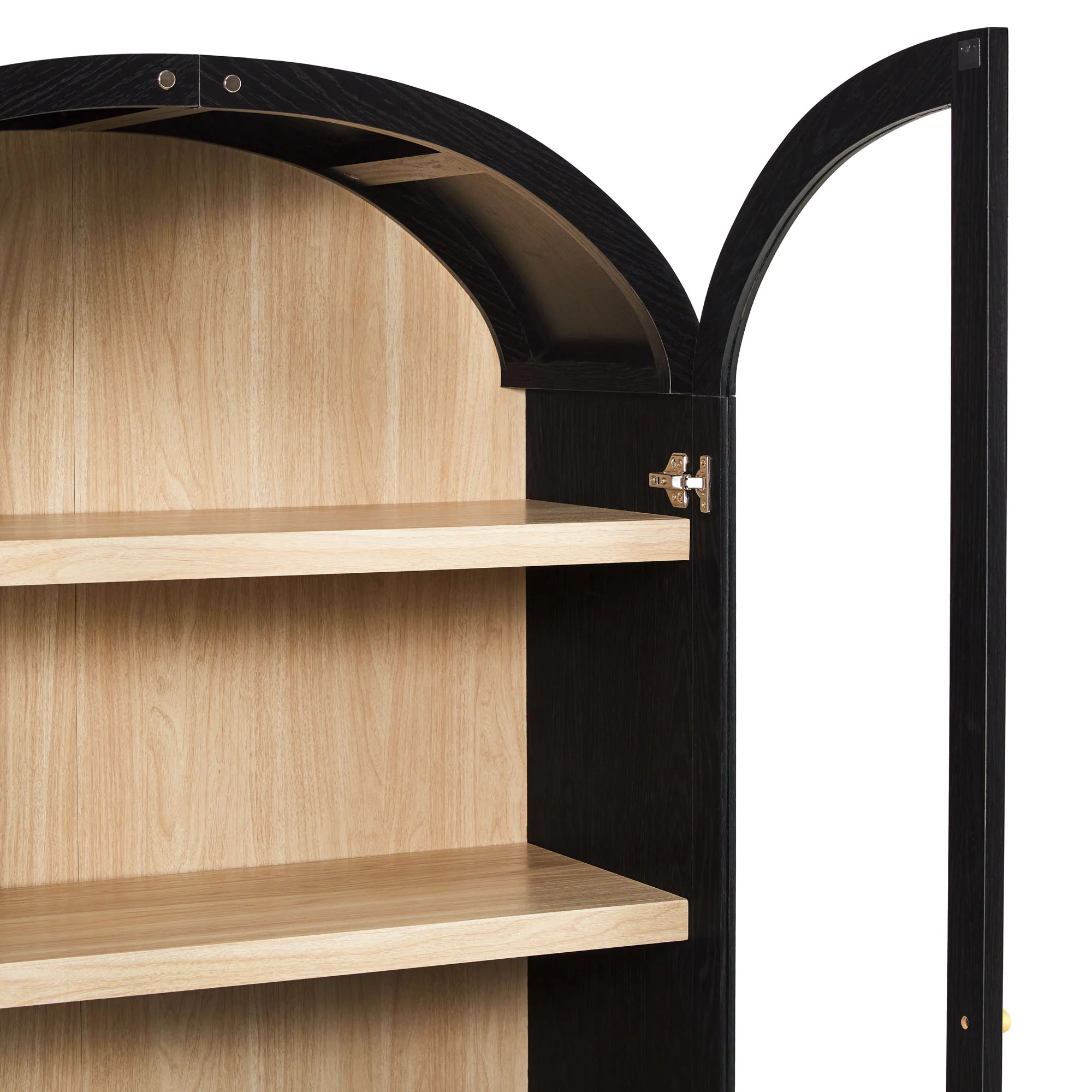 Darci Modern Arched Bookshelf Cabinet with Glass Doors & Inner Drawers - Image 13
