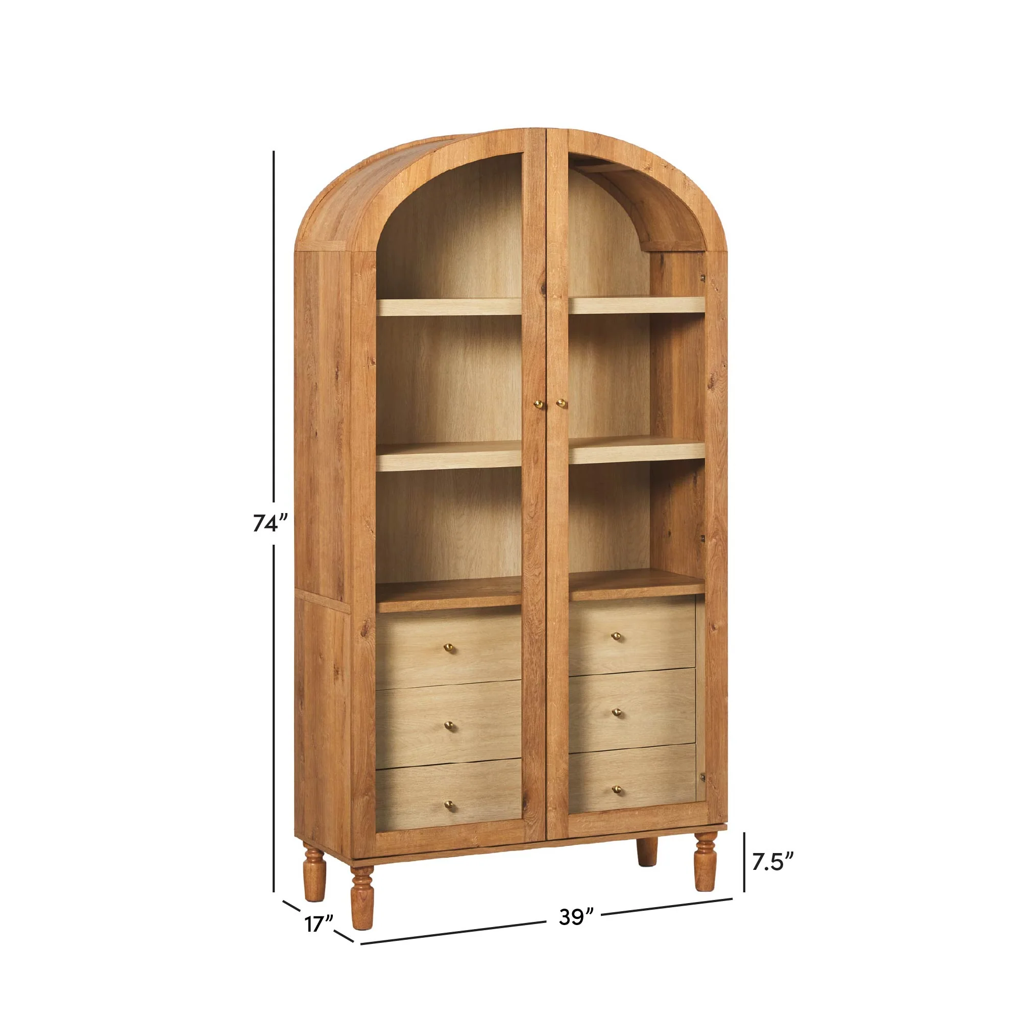 Darci Modern Arched Bookshelf Cabinet with Glass Doors & Inner Drawers - Image 25