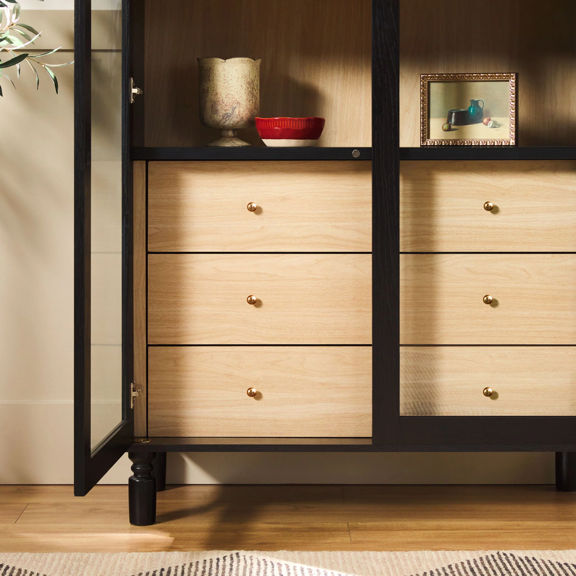Darci Modern Arched Bookshelf Cabinet with Glass Doors & Inner Drawers - Image 8