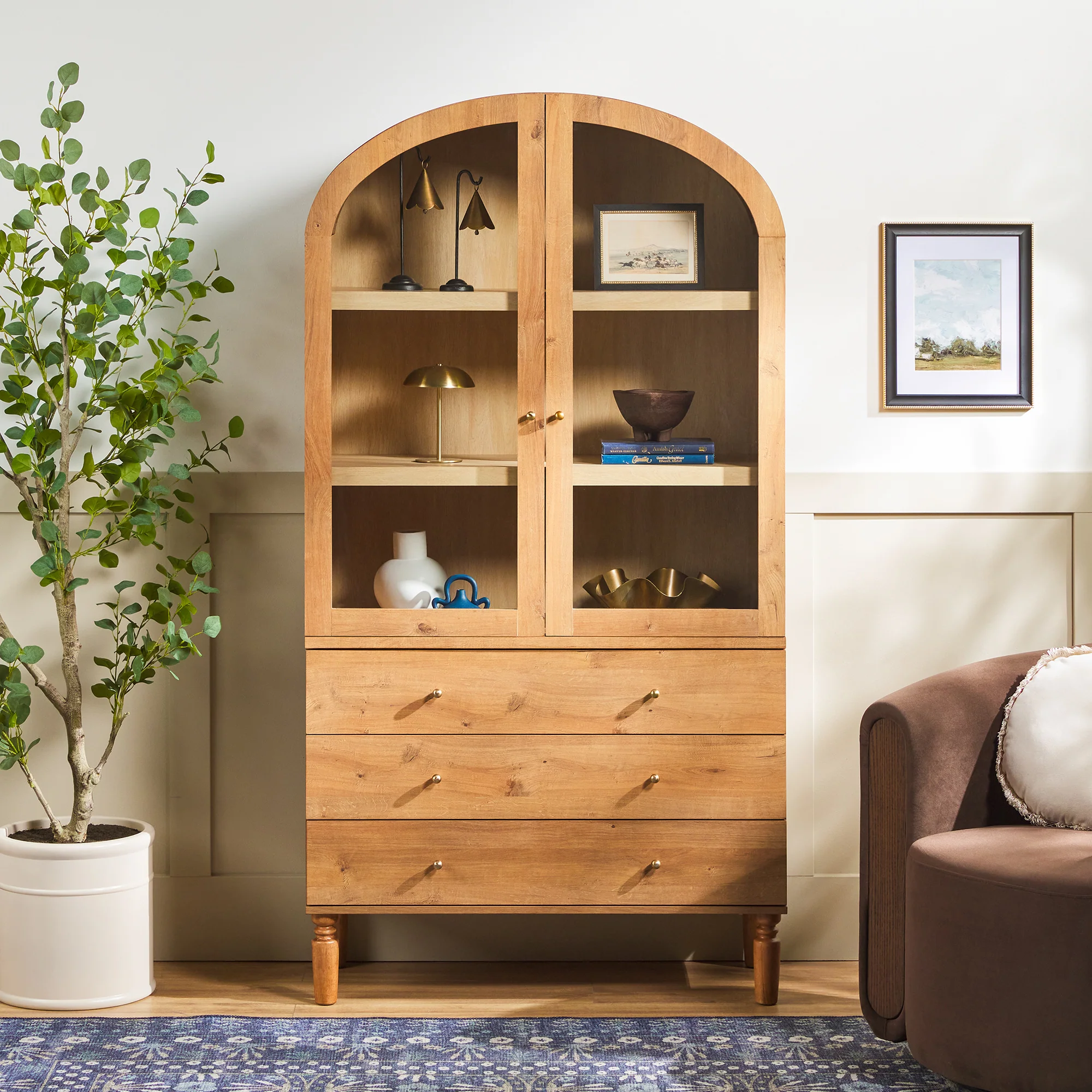 Darci Modern Arched Bookshelf Cabinet with Glass Doors - Image 3