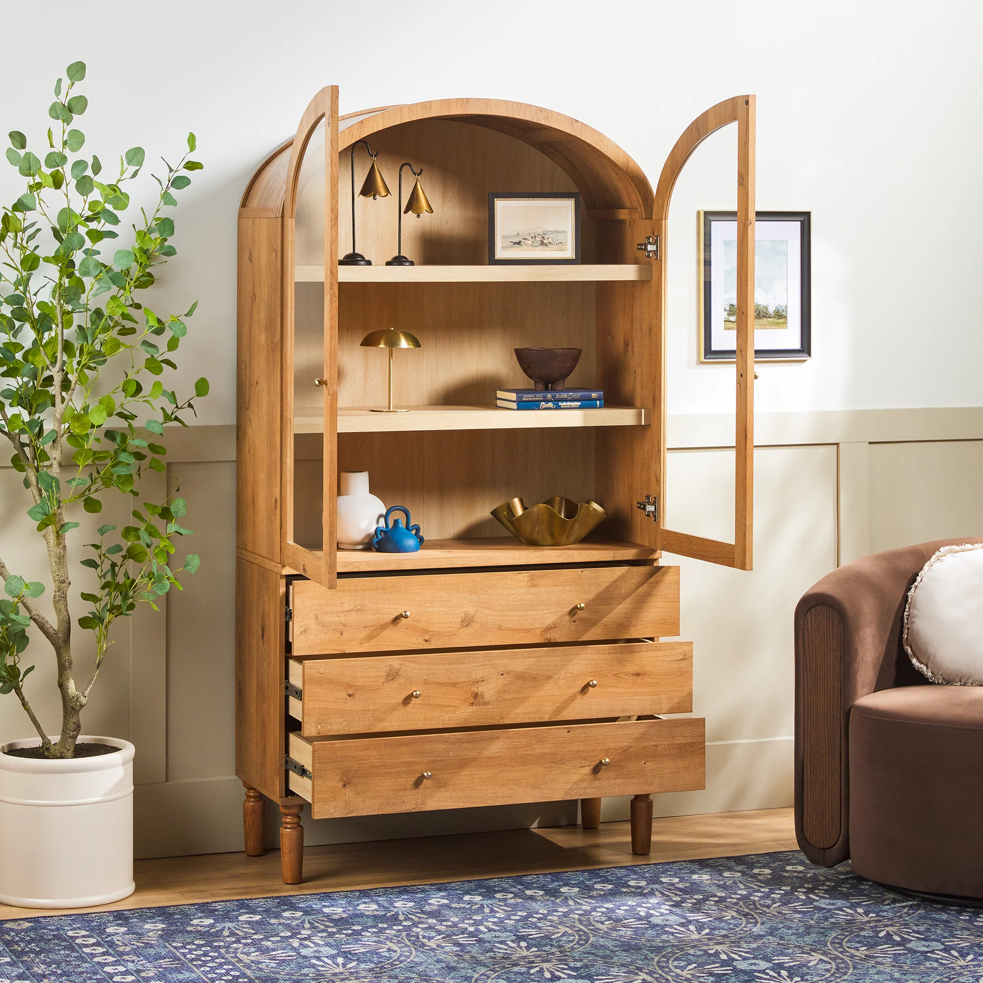 Darci Modern Arched Bookshelf Cabinet with Glass Doors - Image 4