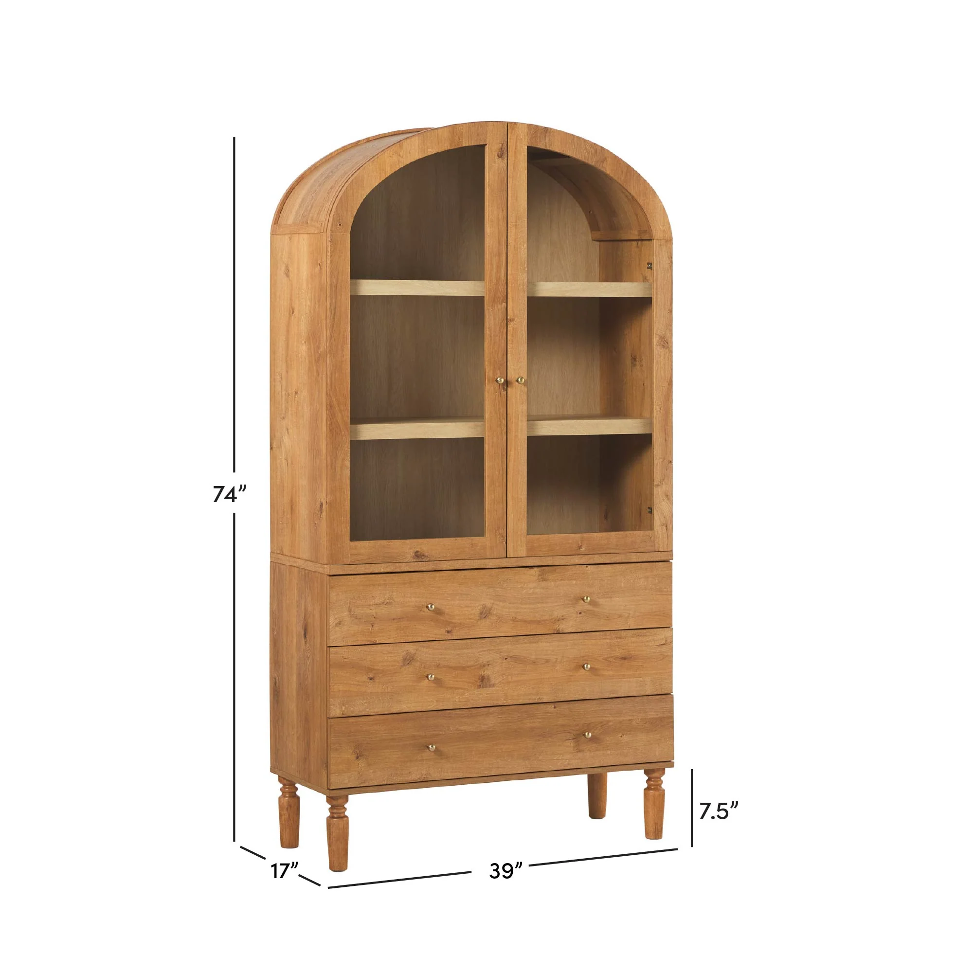 Darci Modern Arched Bookshelf Cabinet with Glass Doors - Image 5