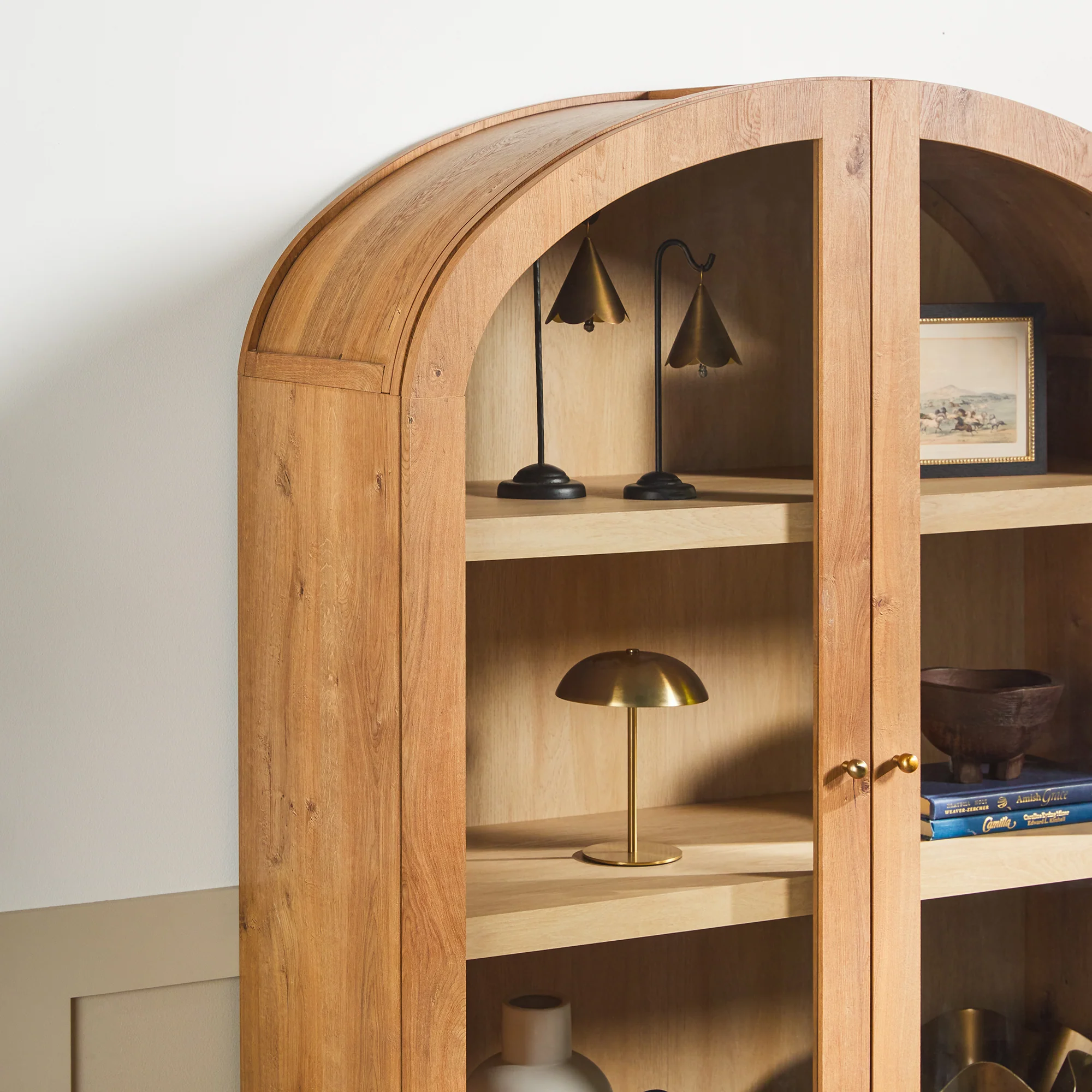 Darci Modern Arched Bookshelf Cabinet with Glass Doors - Image 7