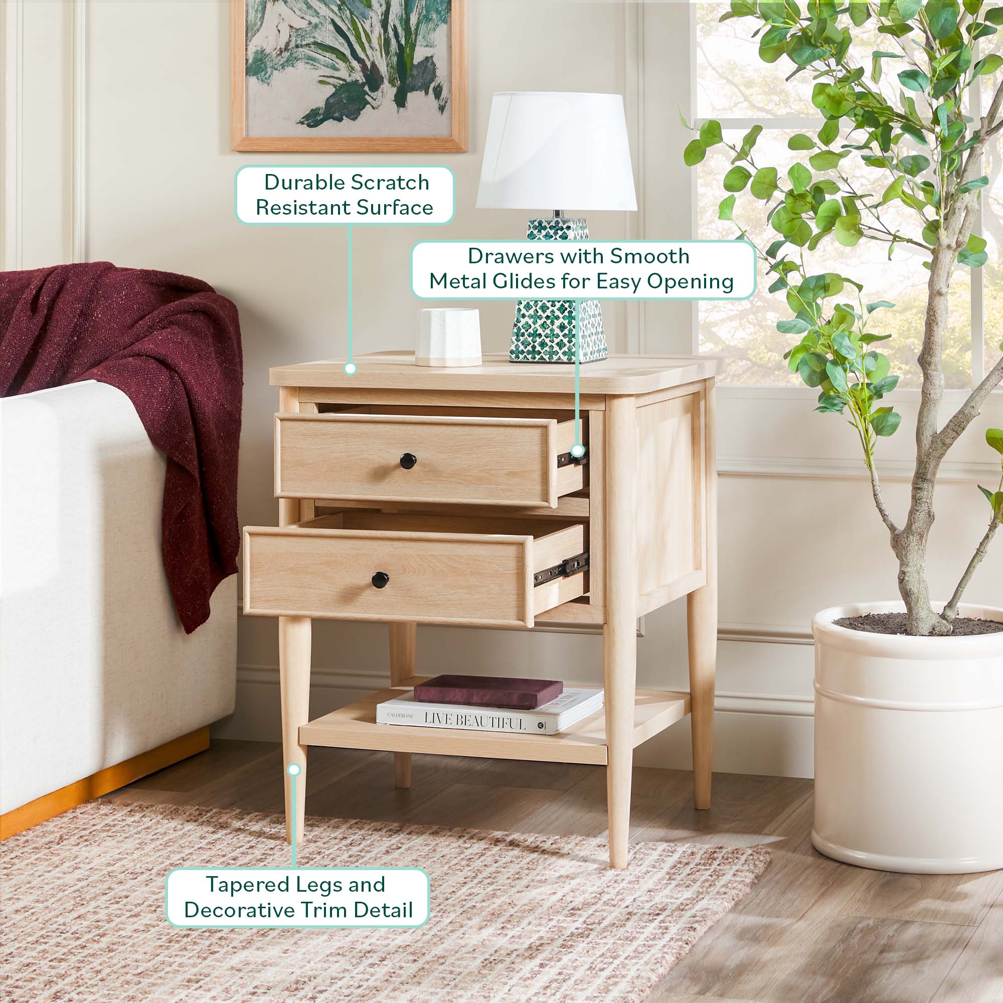 Diedra Modern Side Table & Nighstand with Drawers - Image 13