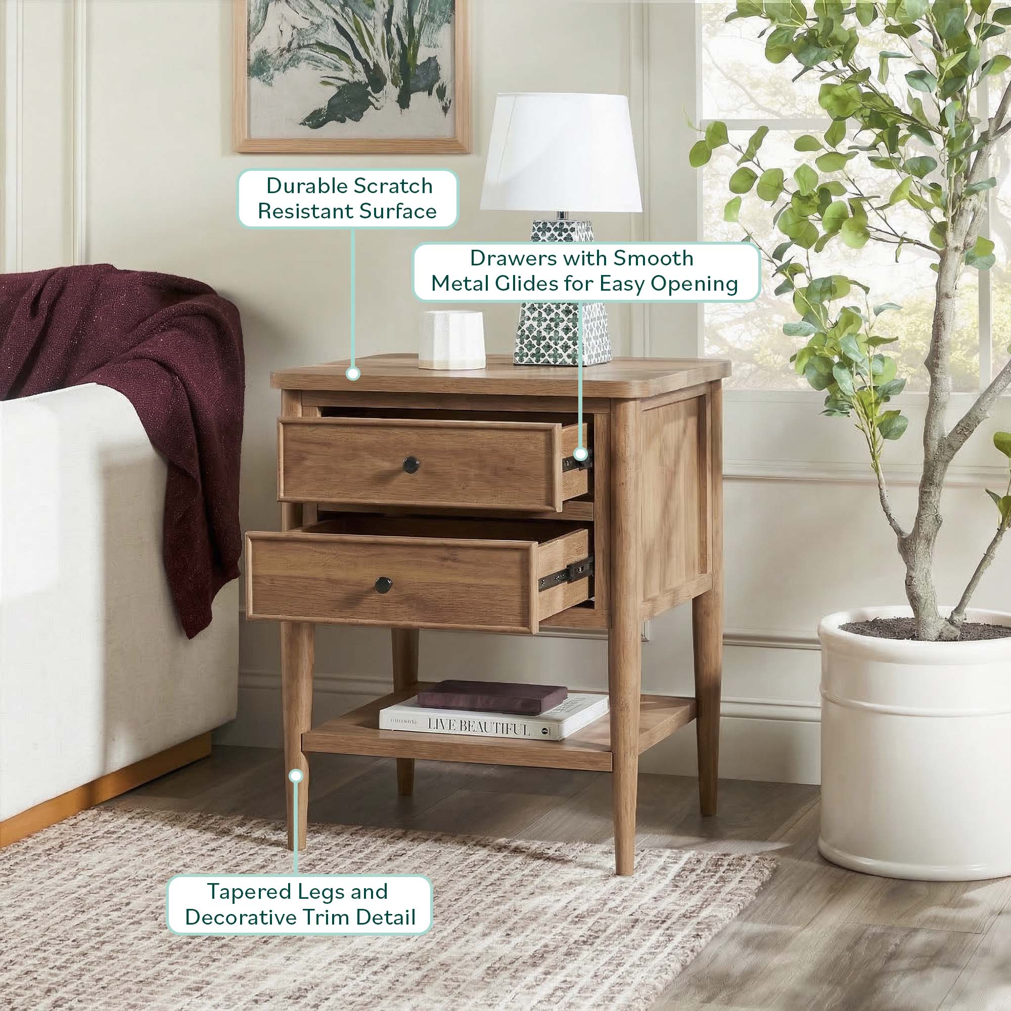 Diedra Modern Side Table & Nighstand with Drawers - Image 4