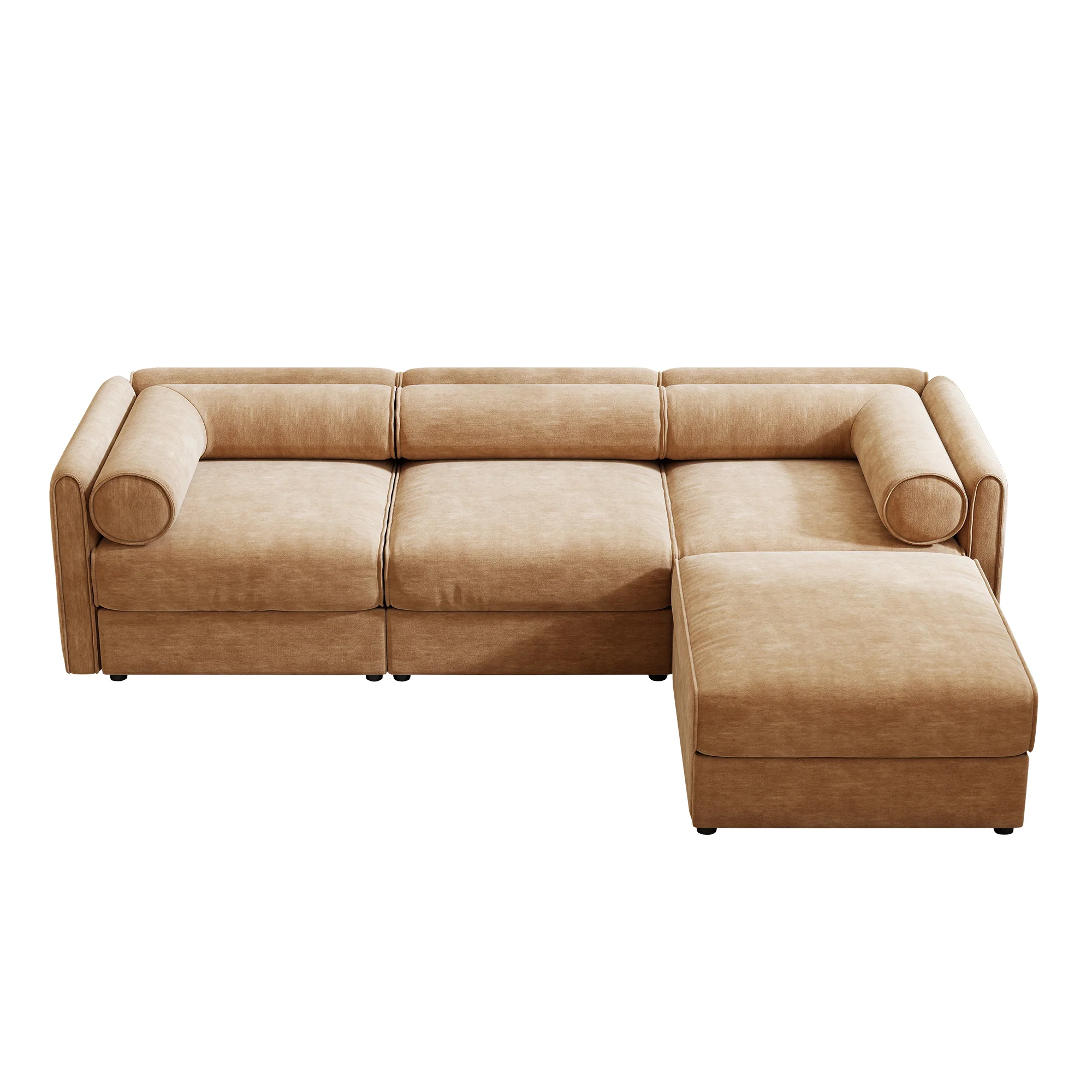 Walker Edison | Elegant Camel Chenille Sofa with Storage Seat and Ottoman - Image 13