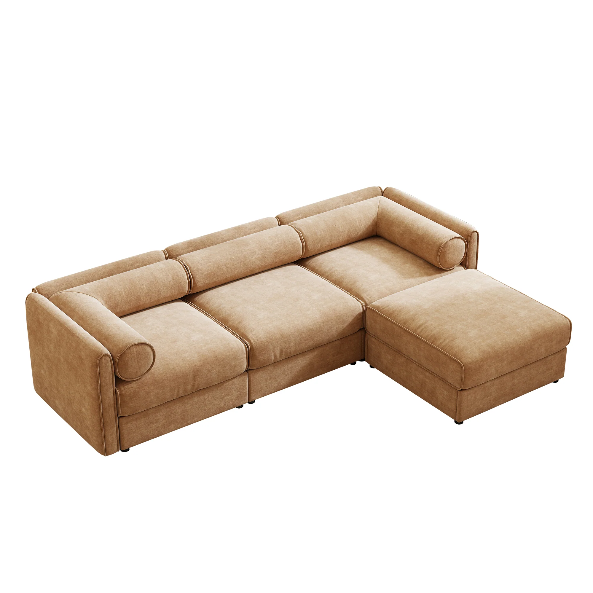 Walker Edison | Elegant Camel Chenille Sofa with Storage Seat and Ottoman - Image 14