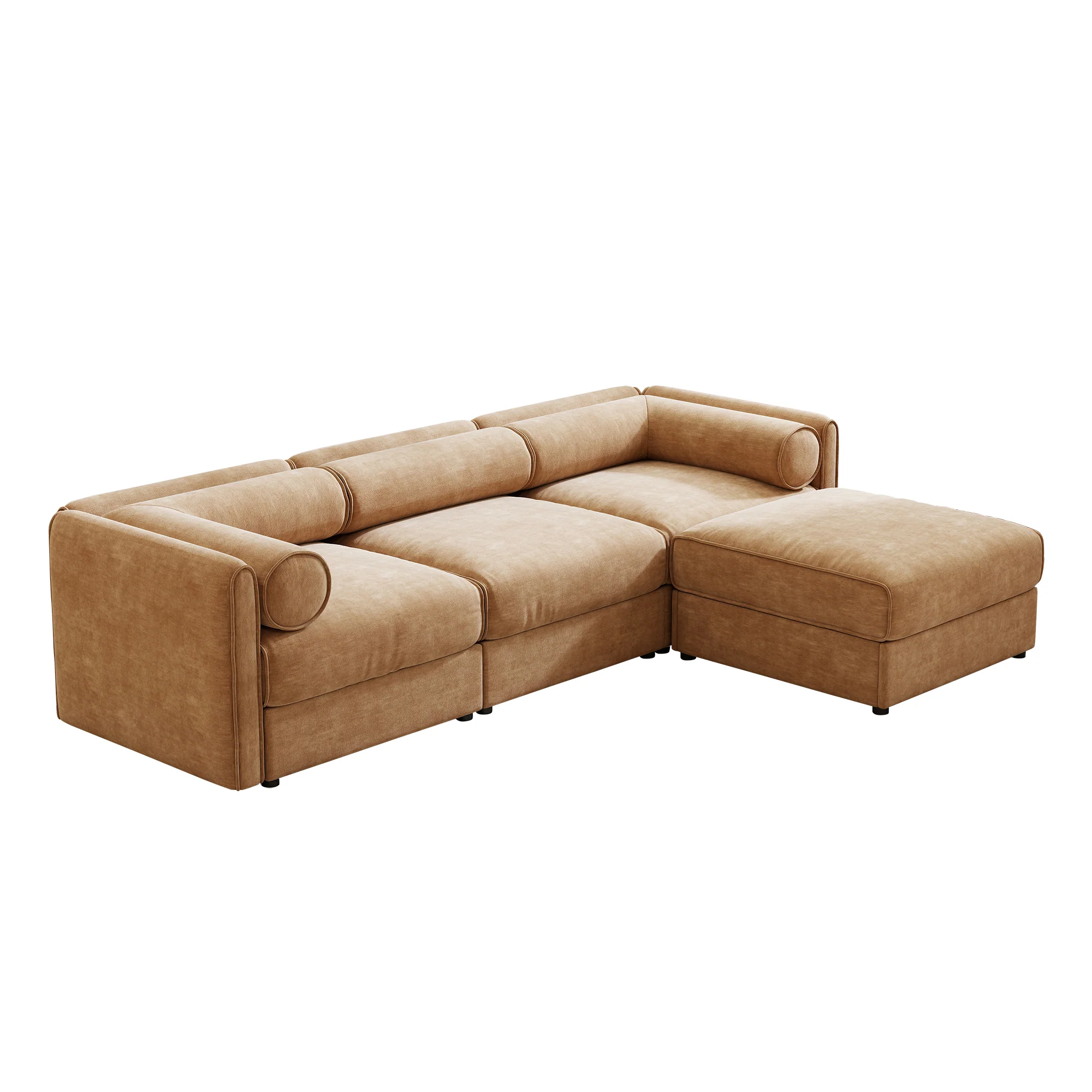 Walker Edison | Elegant Camel Chenille Sofa with Storage Seat and Ottoman - Image 15