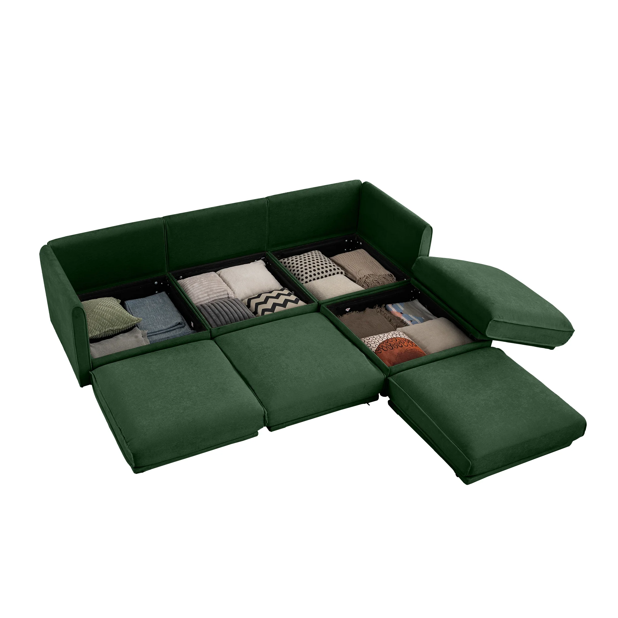 Walker Edison | Elegant L-Shaped Green Chenille Sofa with Storage Seat and Ottoman - Image 11
