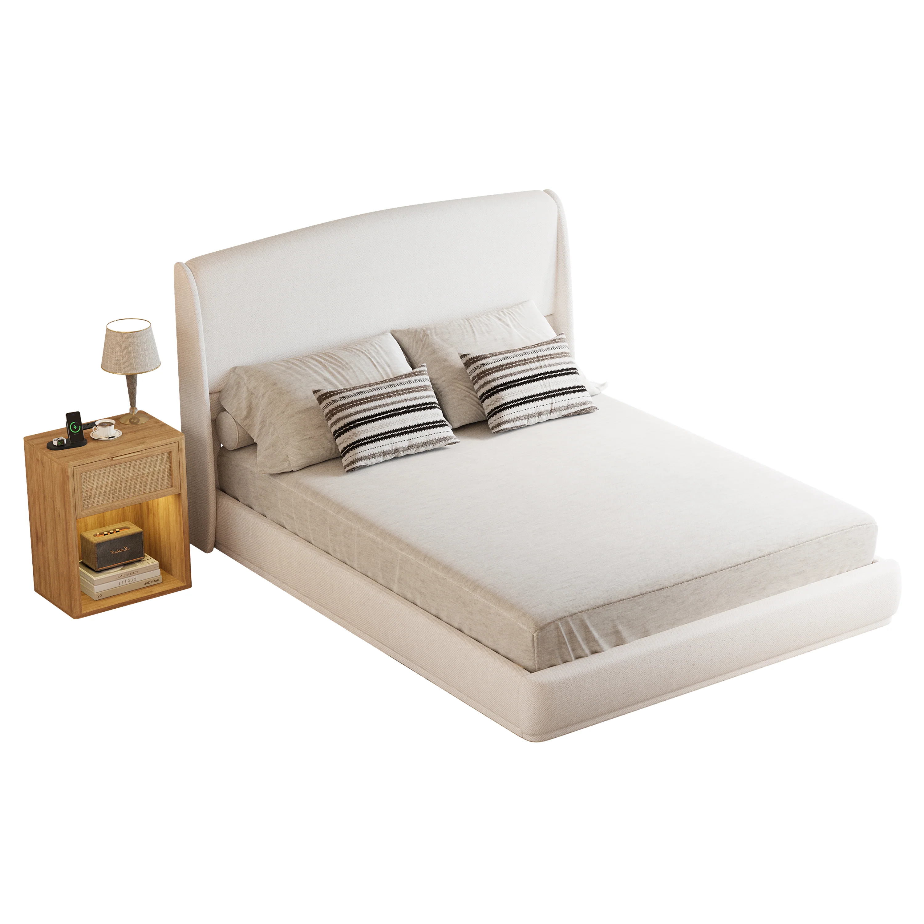 Elegant Linen Upholstered Queen Bed Frame with Wingback Headboard - Image 12