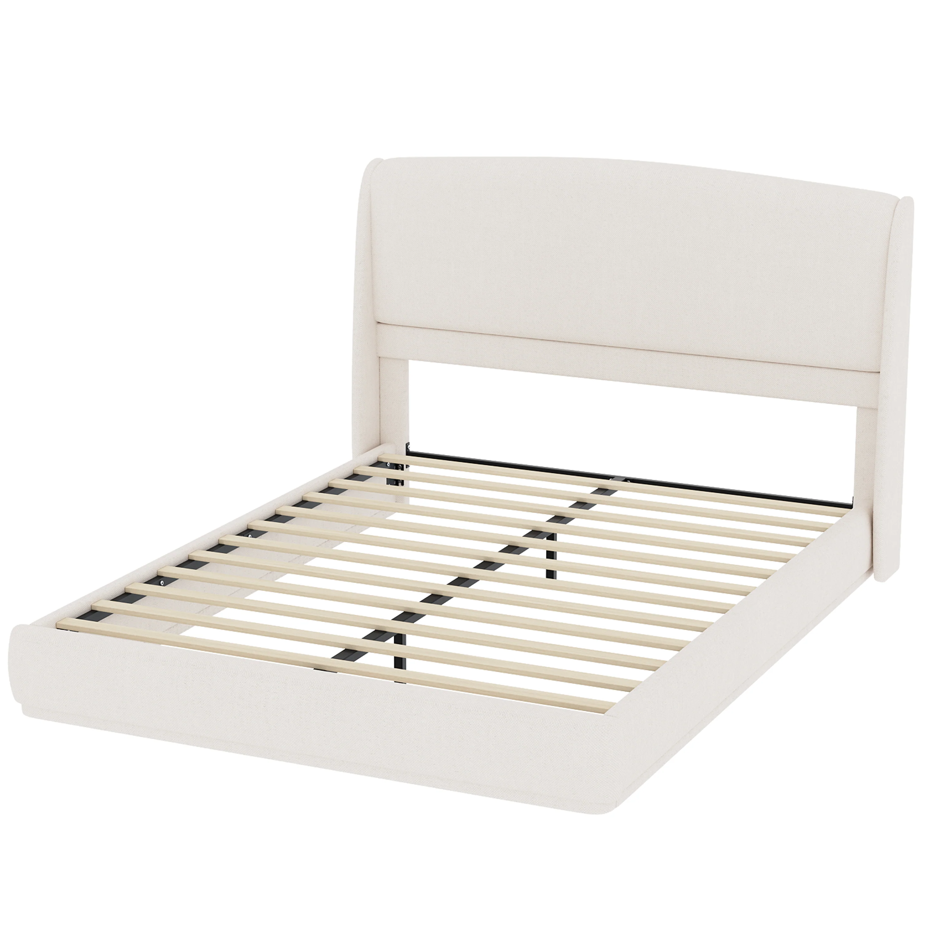 Elegant Linen Upholstered Queen Bed Frame with Wingback Headboard - Image 13