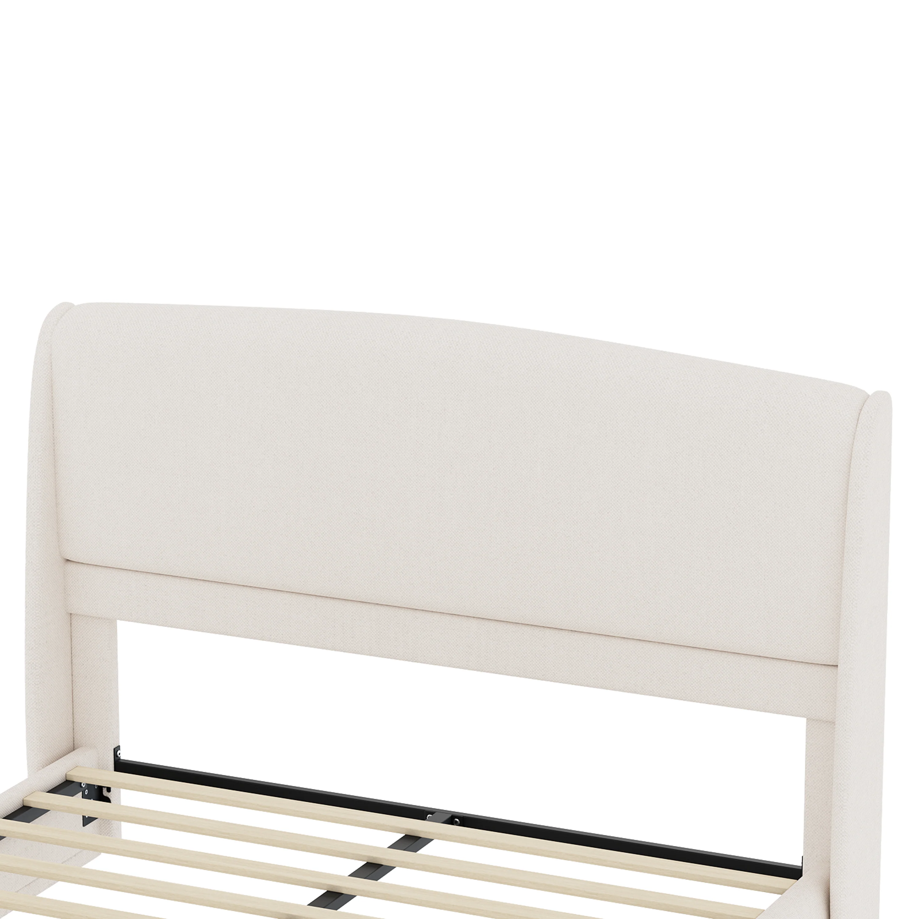 Elegant Linen Upholstered Queen Bed Frame with Wingback Headboard - Image 17