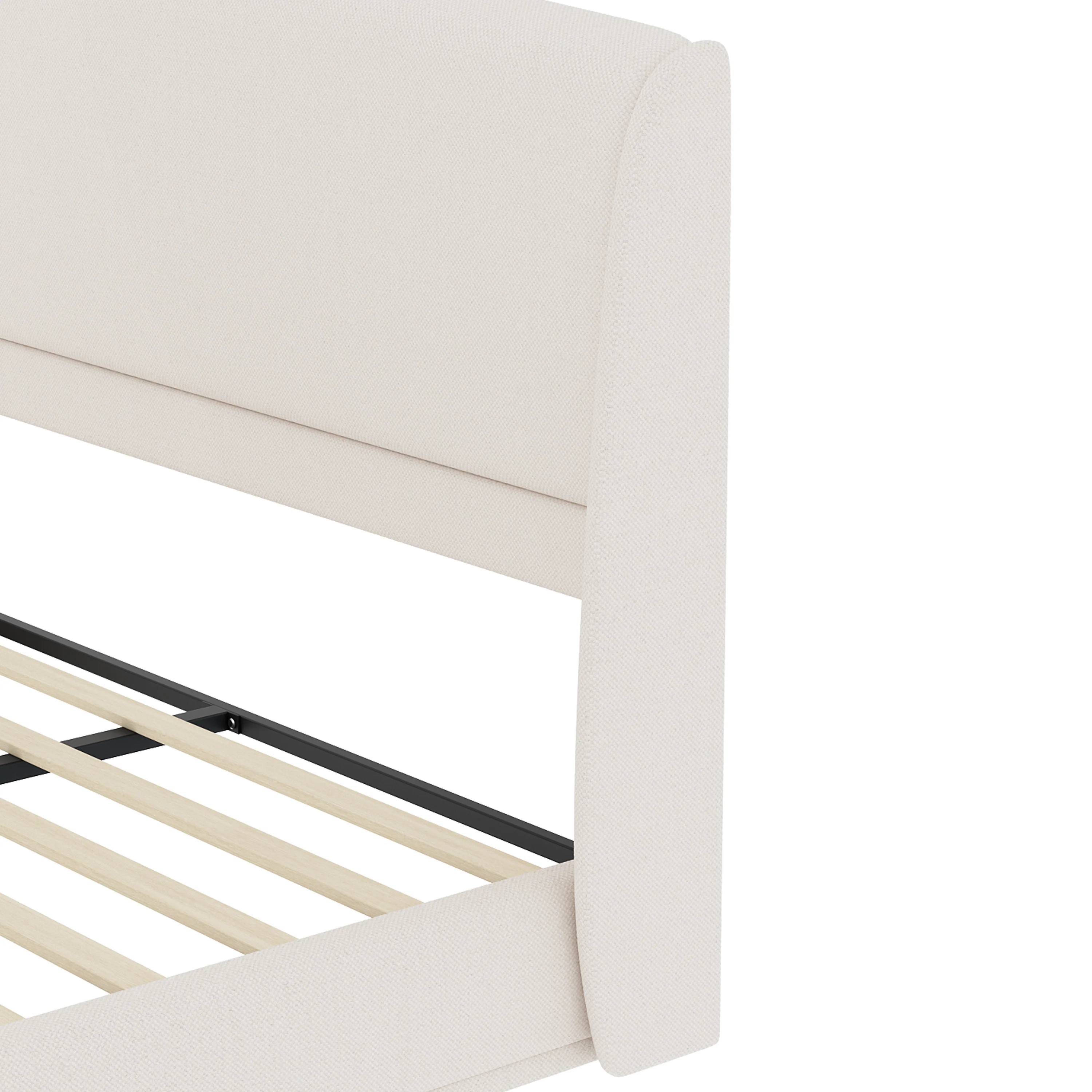 Elegant Linen Upholstered Queen Bed Frame with Wingback Headboard - Image 18