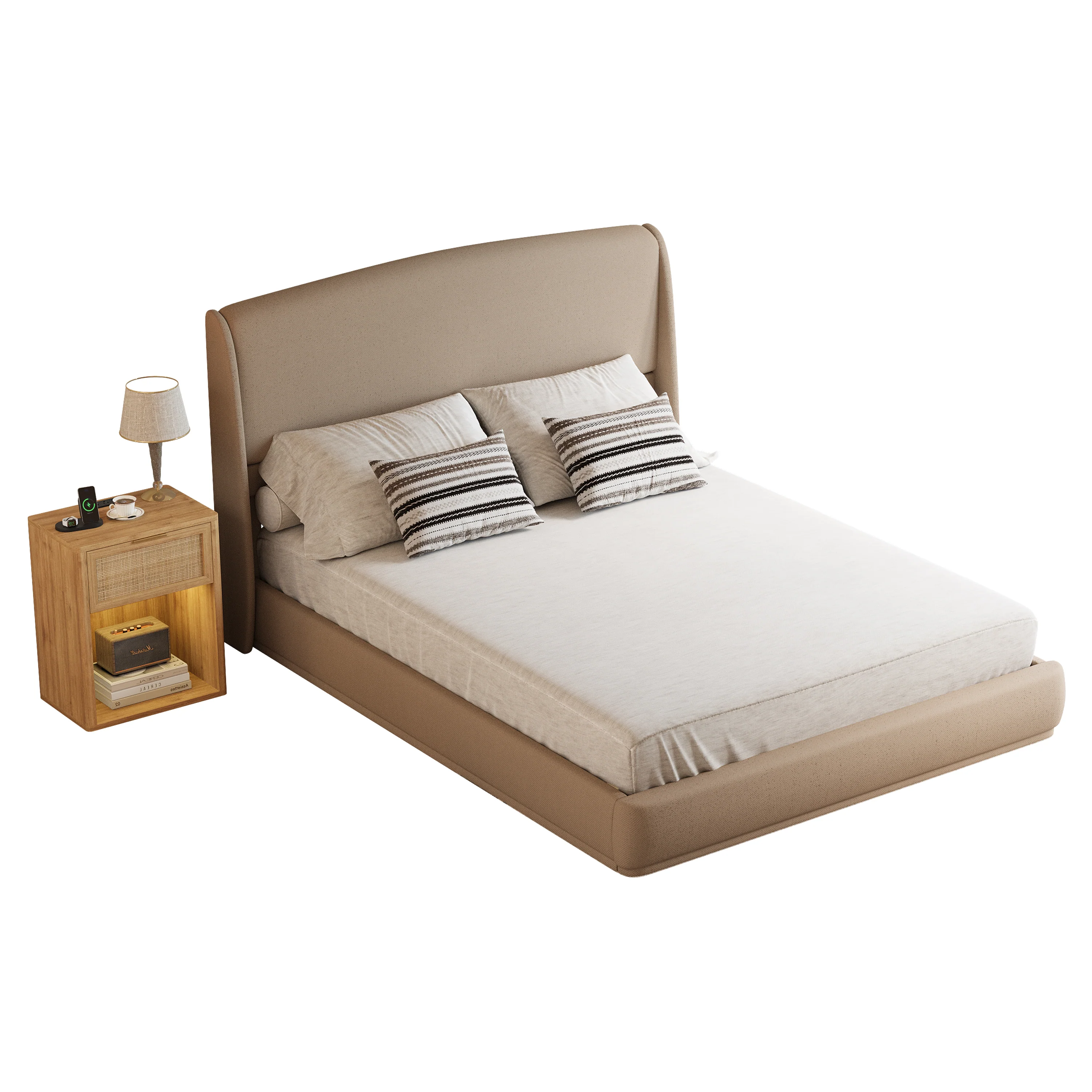 Elegant Linen Upholstered Queen Bed Frame with Wingback Headboard - Image 31