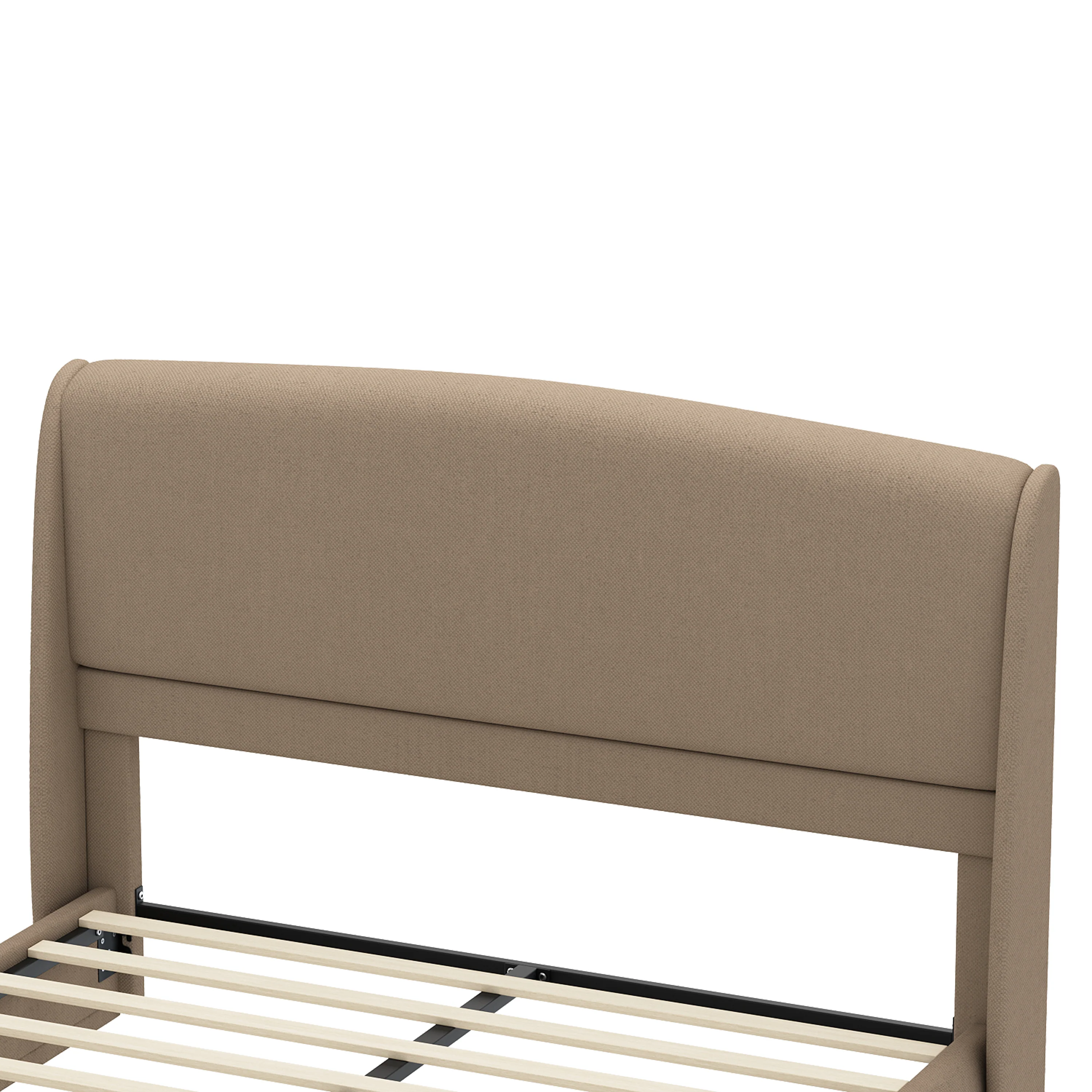 Elegant Linen Upholstered Queen Bed Frame with Wingback Headboard - Image 36