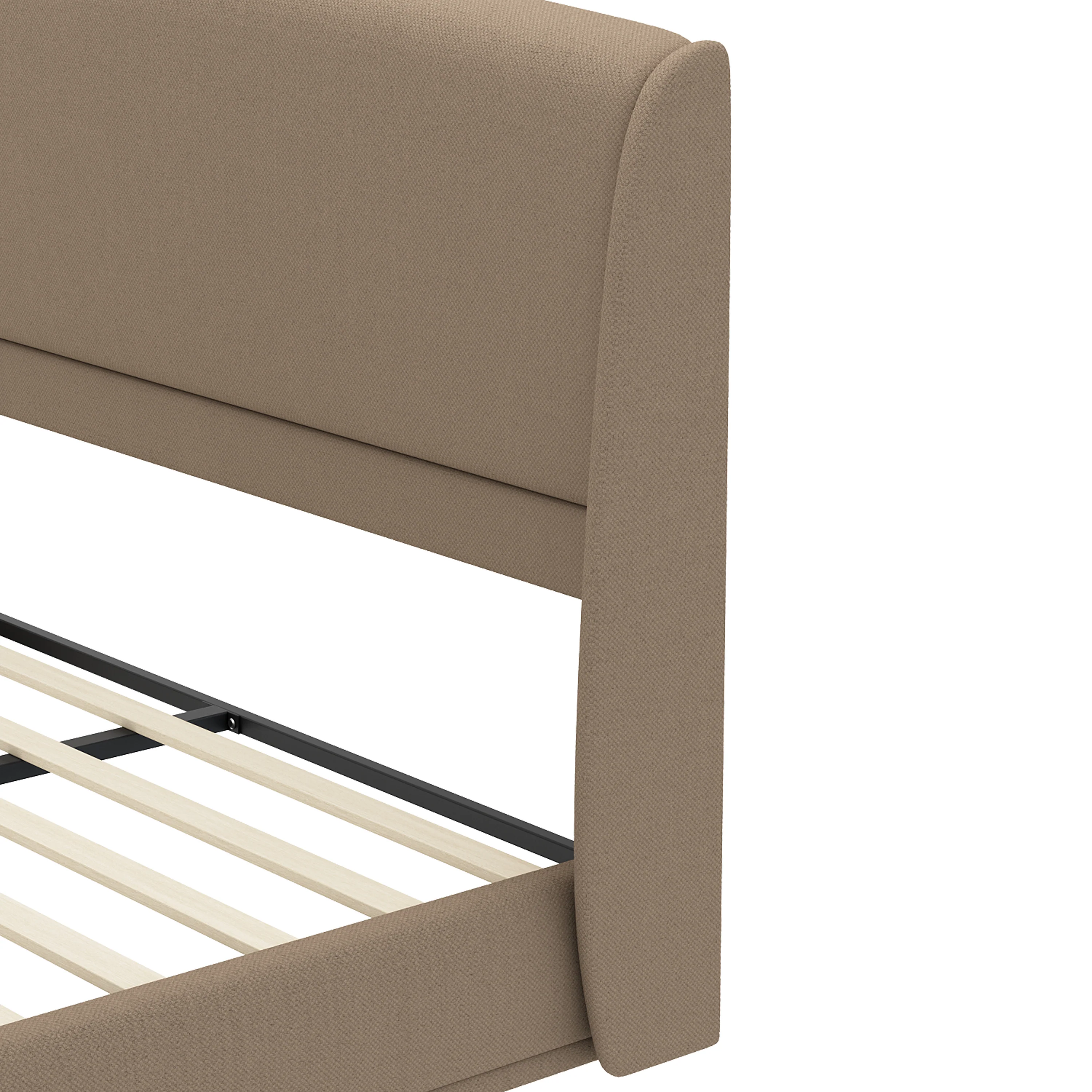 Elegant Linen Upholstered Queen Bed Frame with Wingback Headboard - Image 37