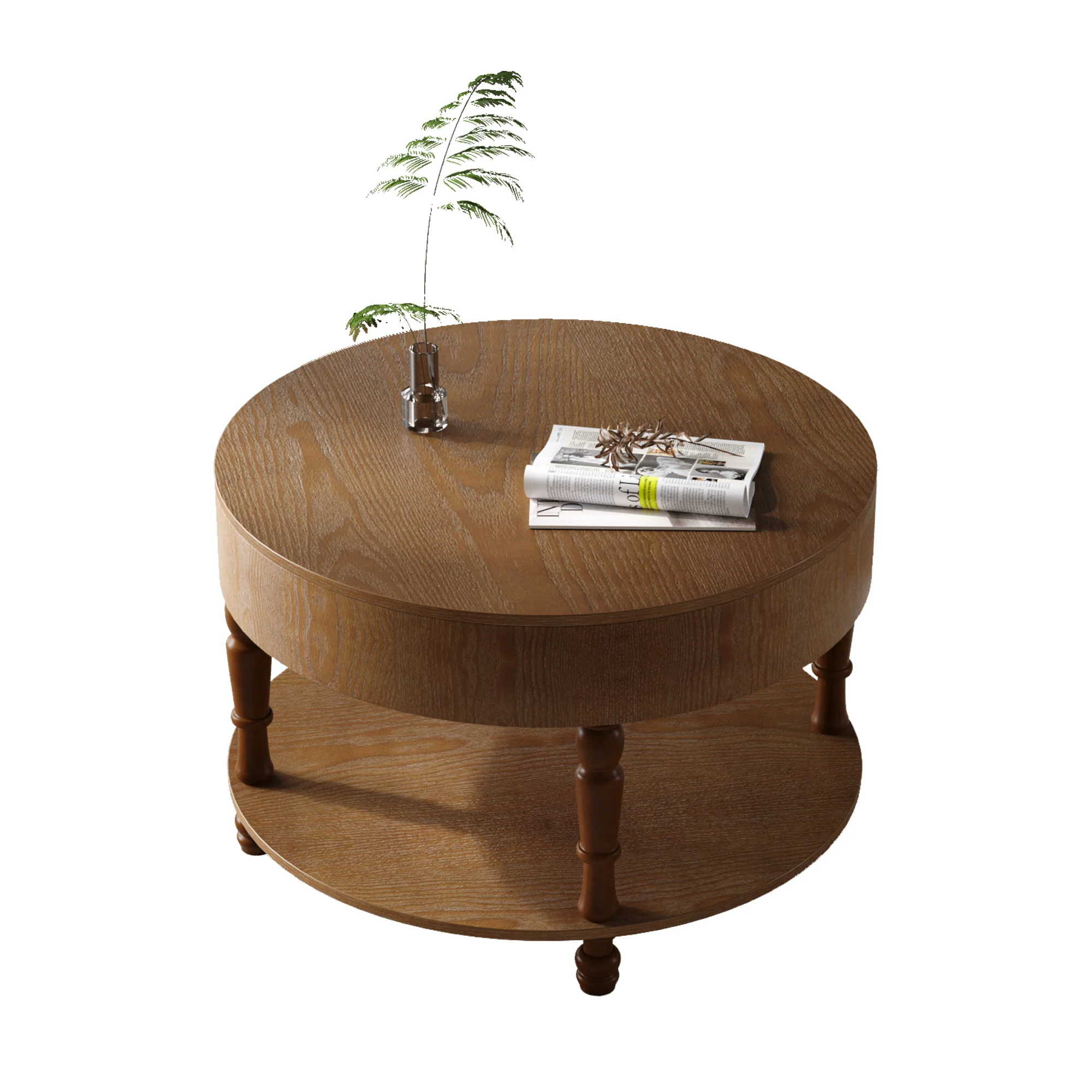 Walker Edison | Elevated Traditional 31.5' Round Coffee Table with Dual Storage - Image 10