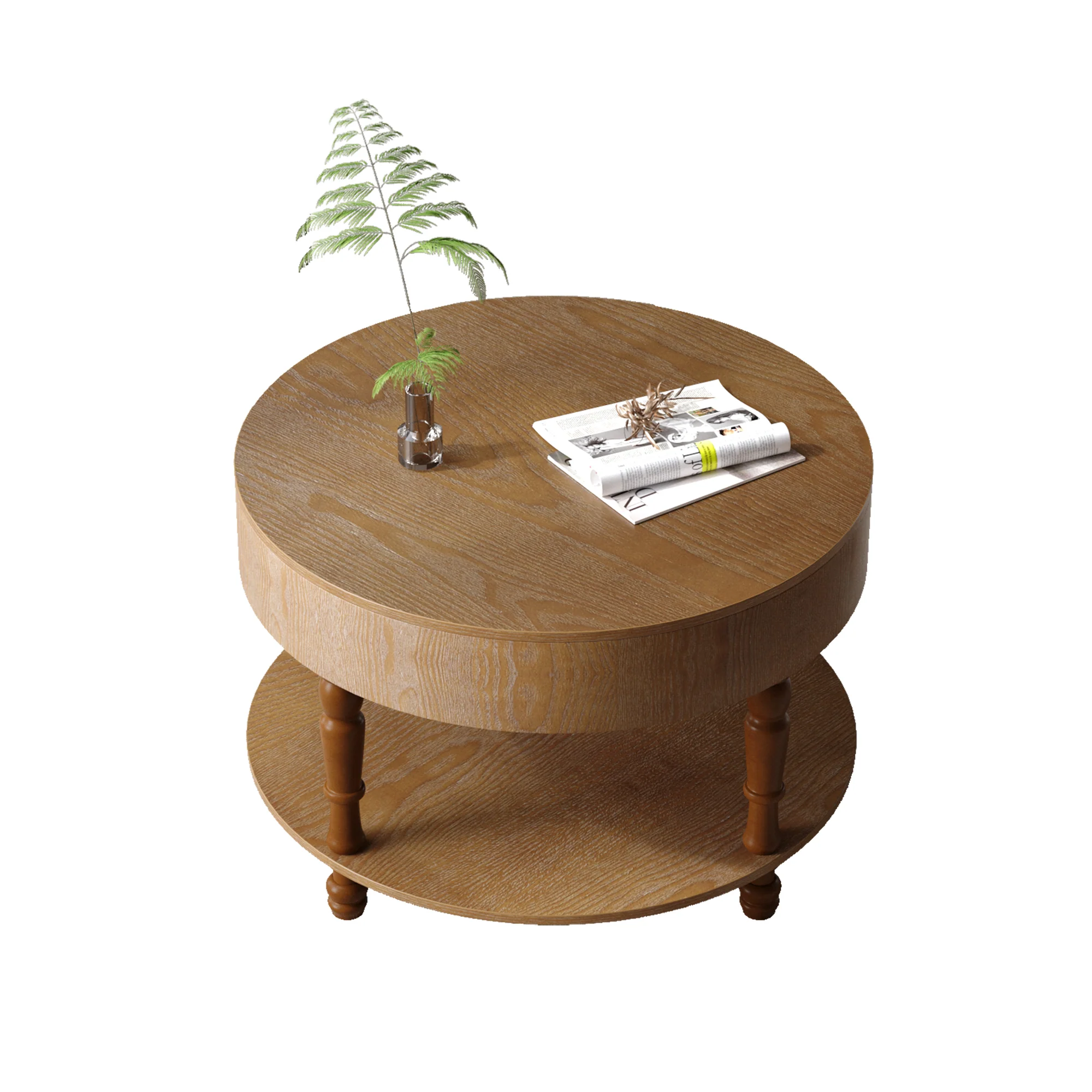 Walker Edison | Elevated Traditional 31.5' Round Coffee Table with Dual Storage - Image 11