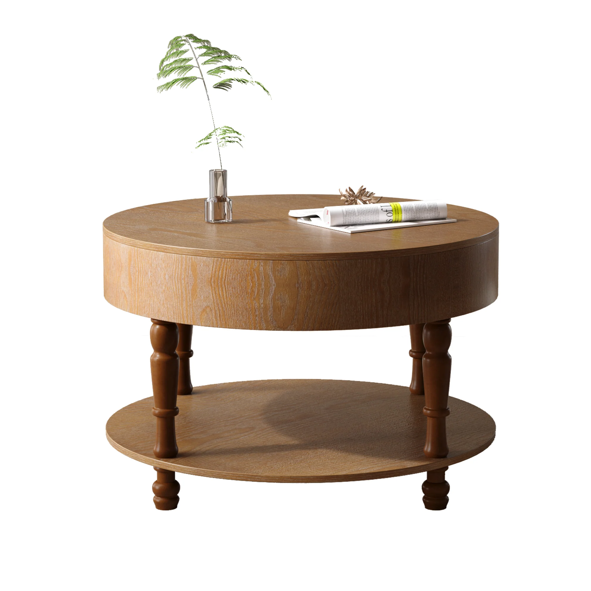Walker Edison | Elevated Traditional 31.5' Round Coffee Table with Dual Storage - Image 13