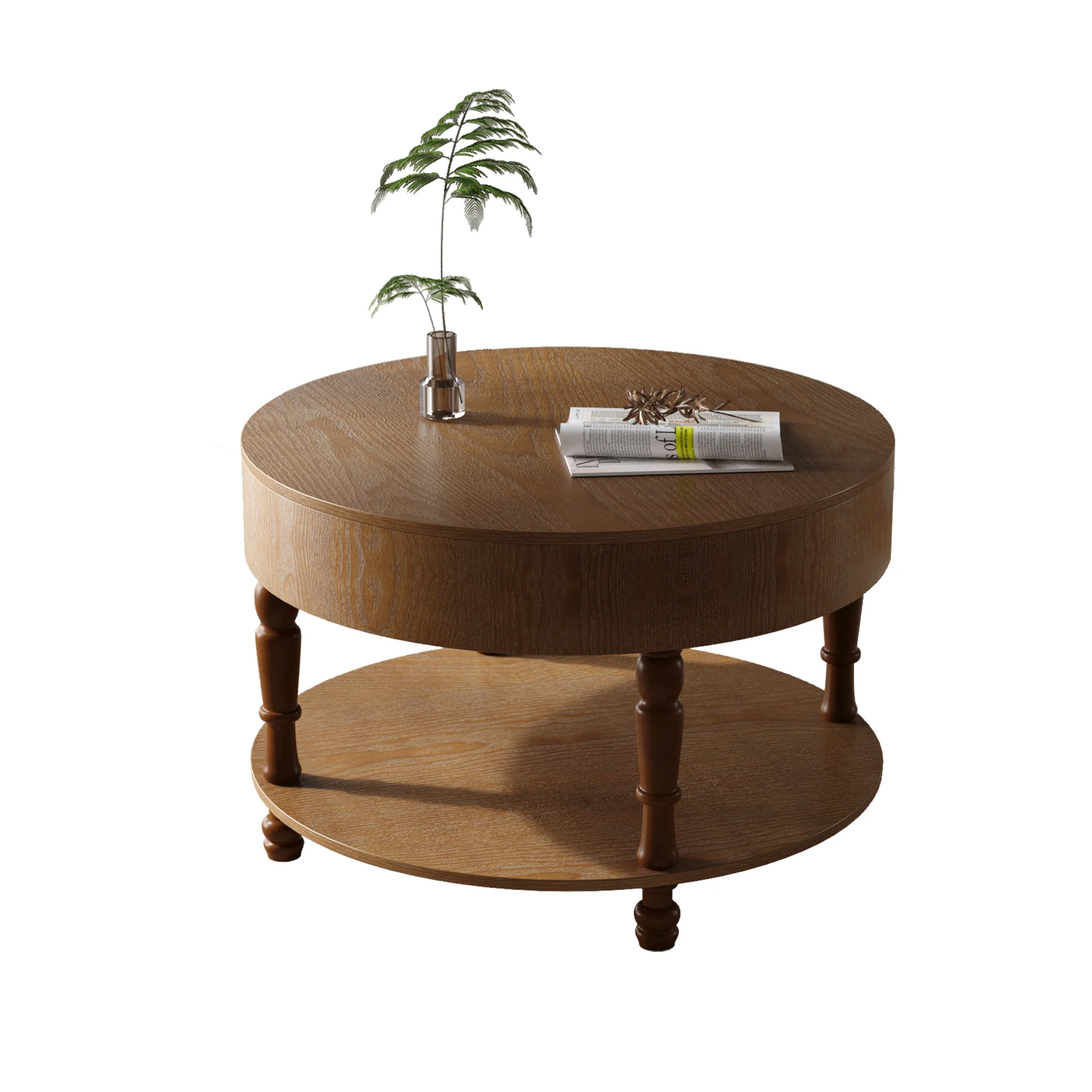 Walker Edison | Elevated Traditional 31.5' Round Coffee Table with Dual Storage - Image 14