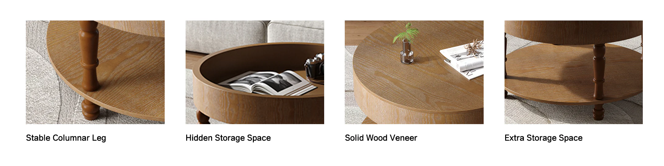 Walker Edison | Elevated Traditional 31.5' Round Coffee Table with Dual Storage - Image 8