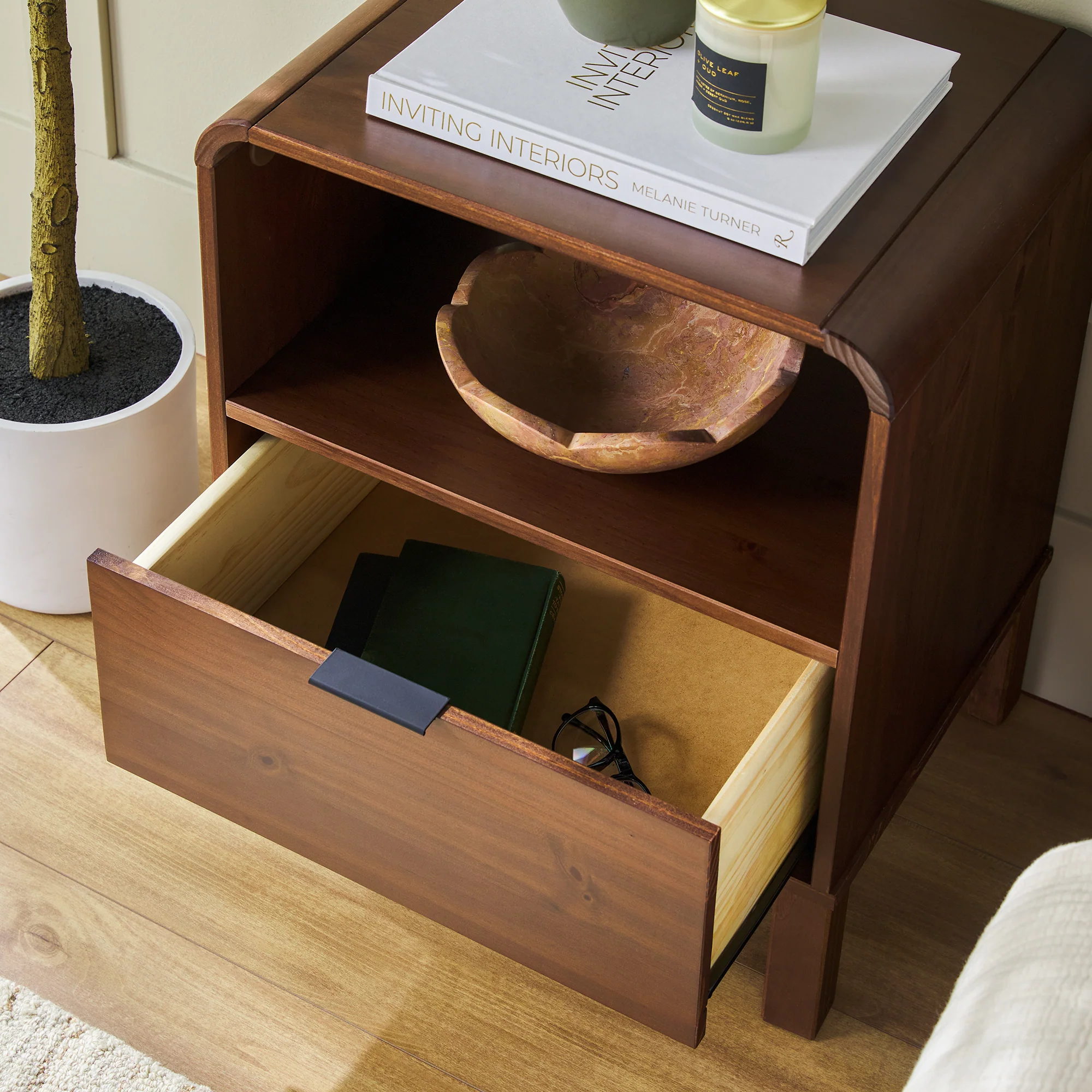 Elias Modern Curved-Frame Solid Wood Nightstand - Image 10
