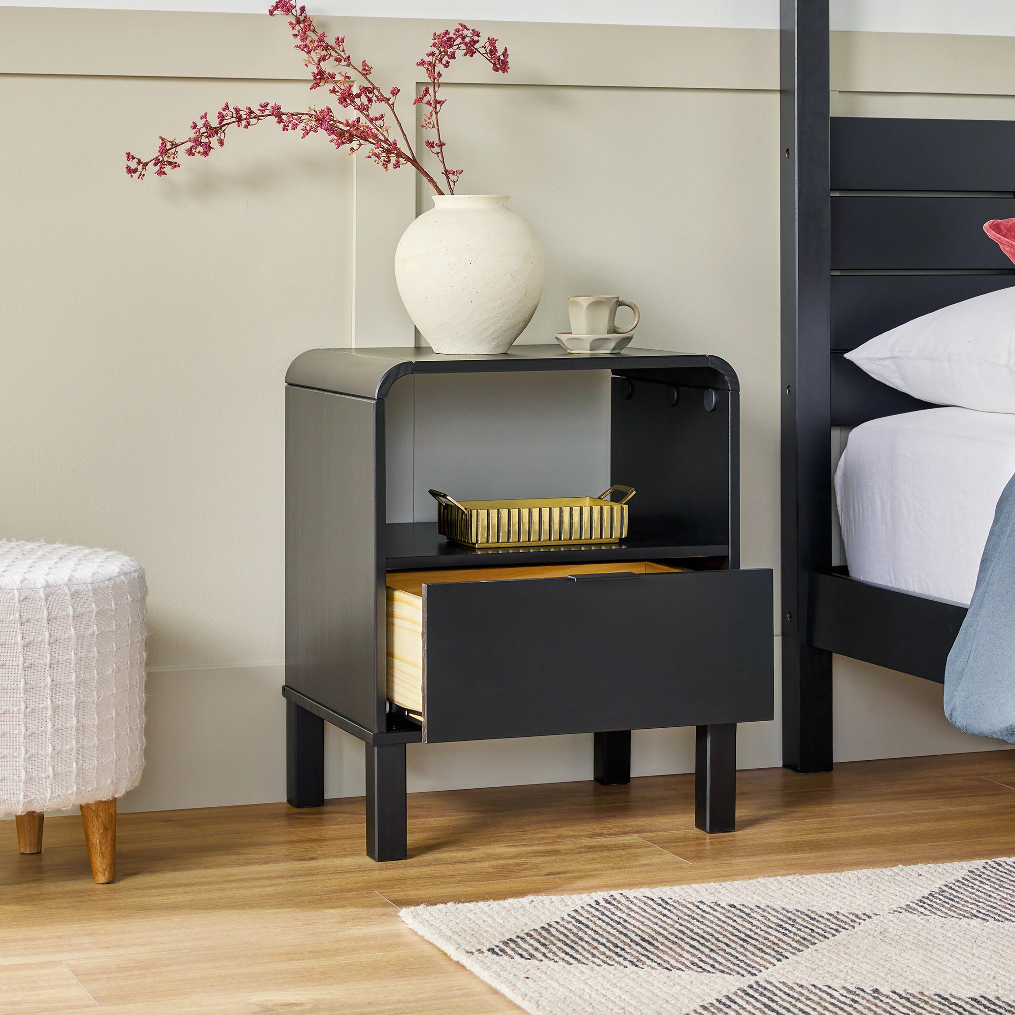 Elias Modern Curved-Frame Solid Wood Nightstand - Image 19