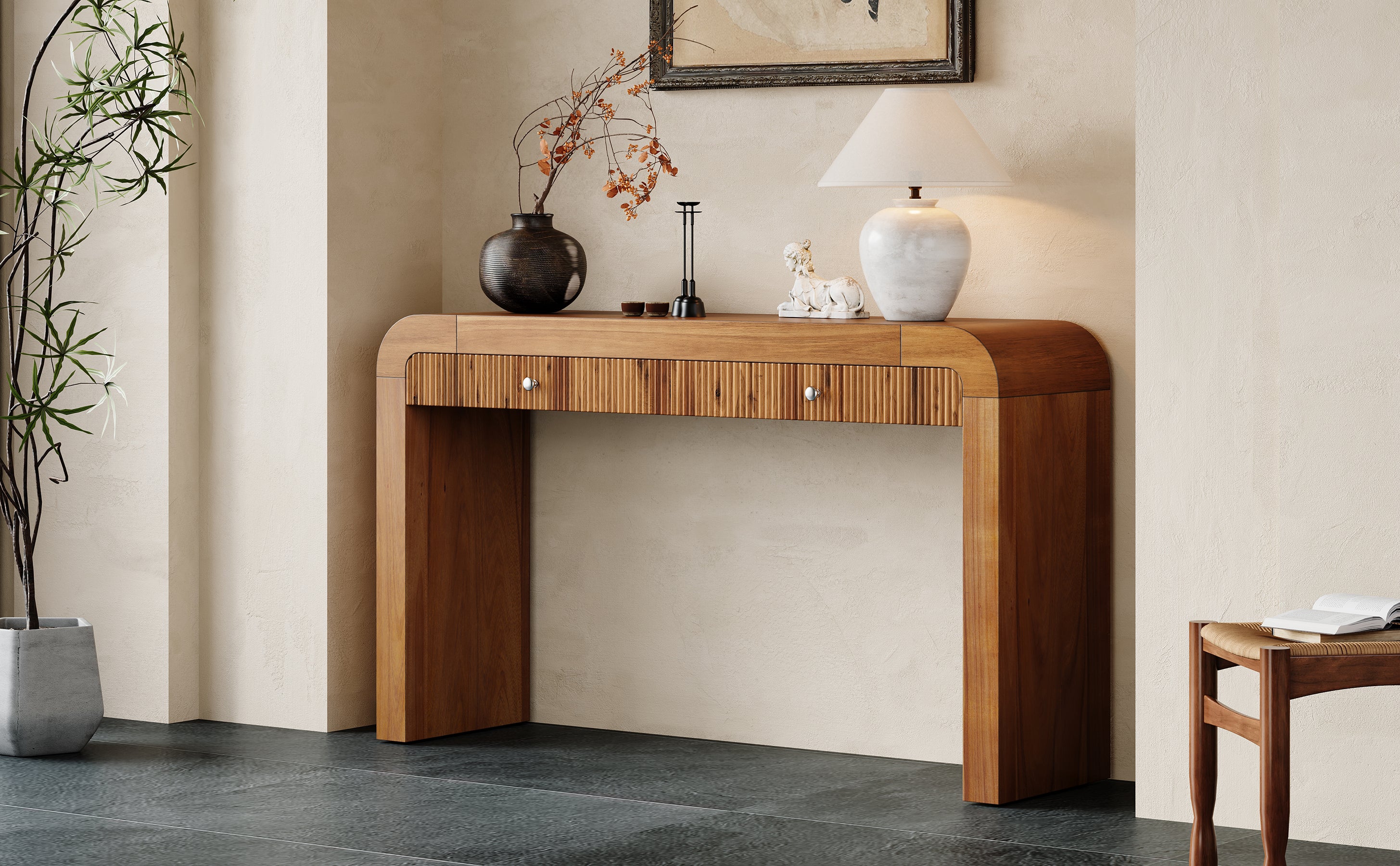 Walker Edison | Entryway Fluted Curve Design Console/Desk Table with Drawers - Image 18