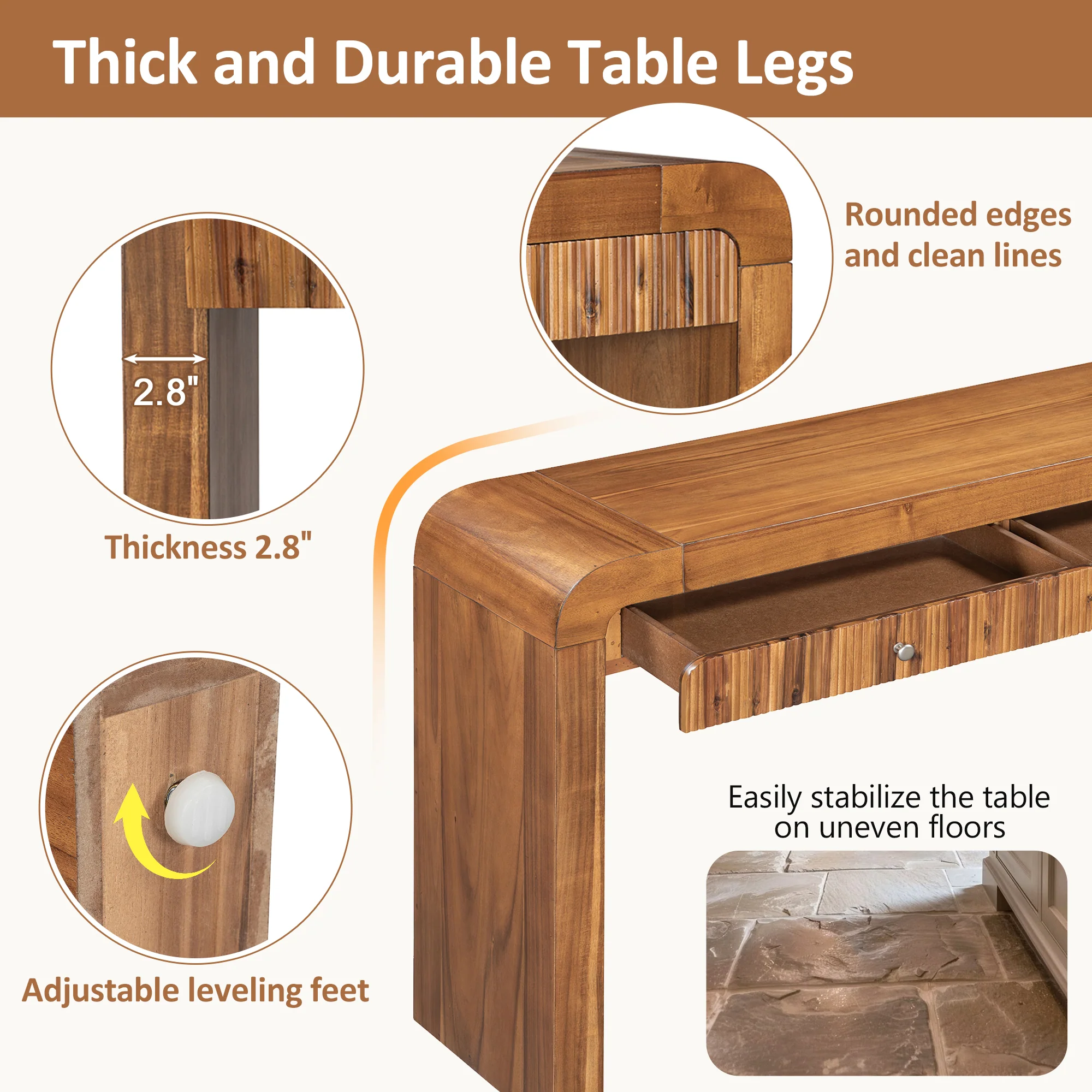 Walker Edison | Entryway Fluted Curve Design Console/Desk Table with Drawers - Image 7