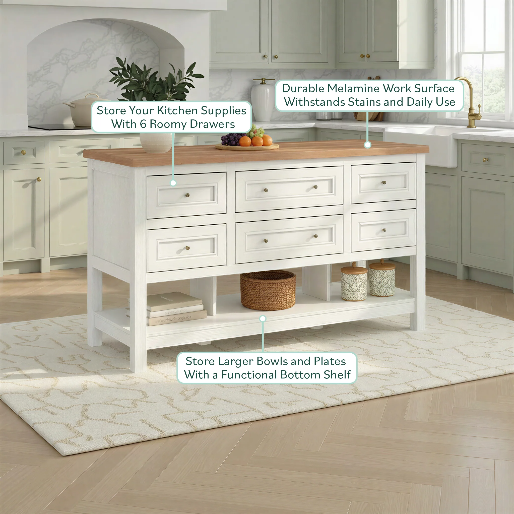 Everlee Free-Standing 52" Kitchen Island with 6 Drawer Storage - Image 13
