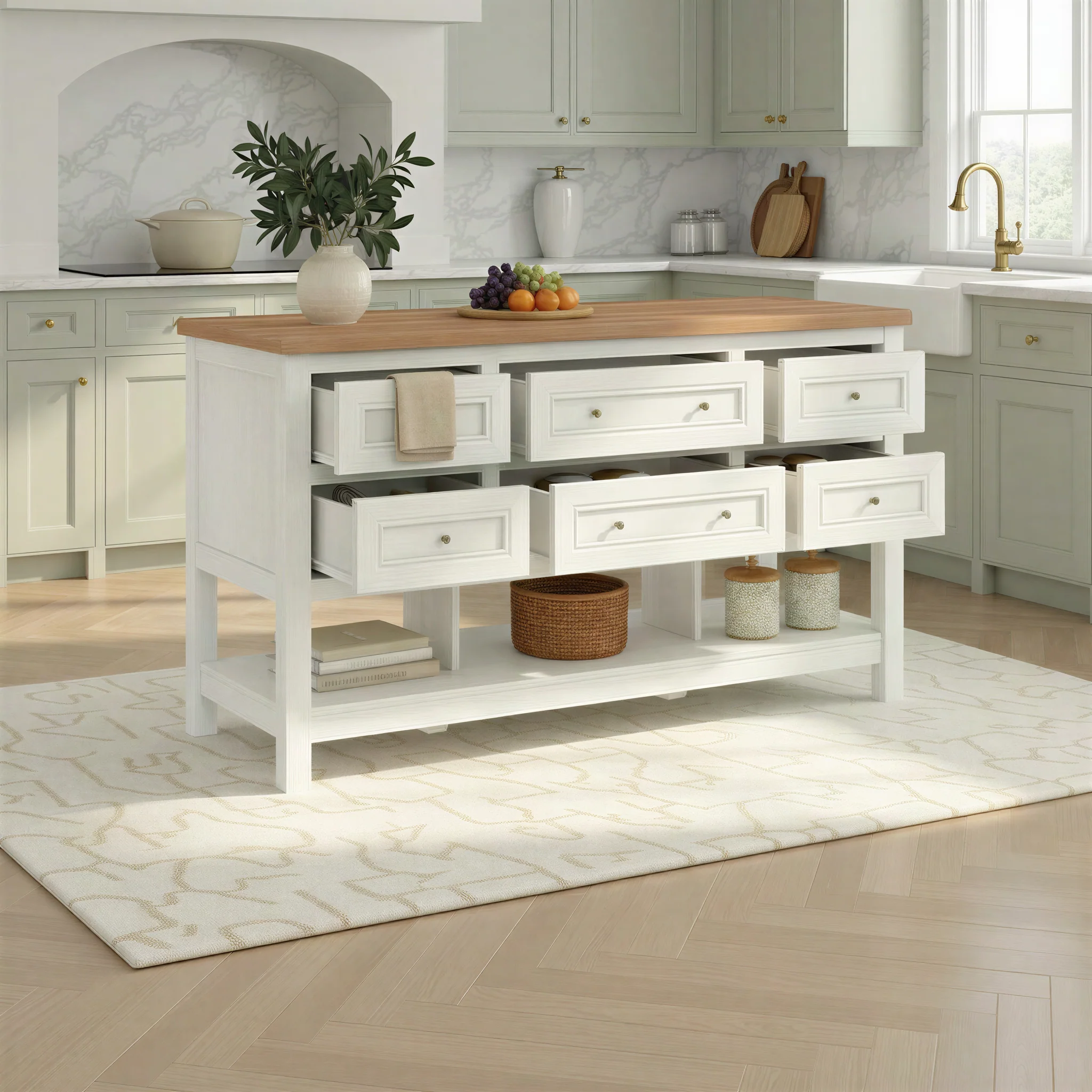 Everlee Free-Standing 52" Kitchen Island with 6 Drawer Storage - Image 2