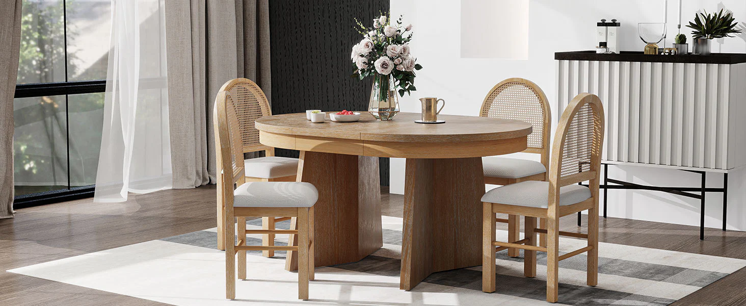 Walker Edison | Extendable 5-Piece Round Dining Table Set for 4 - Image 25