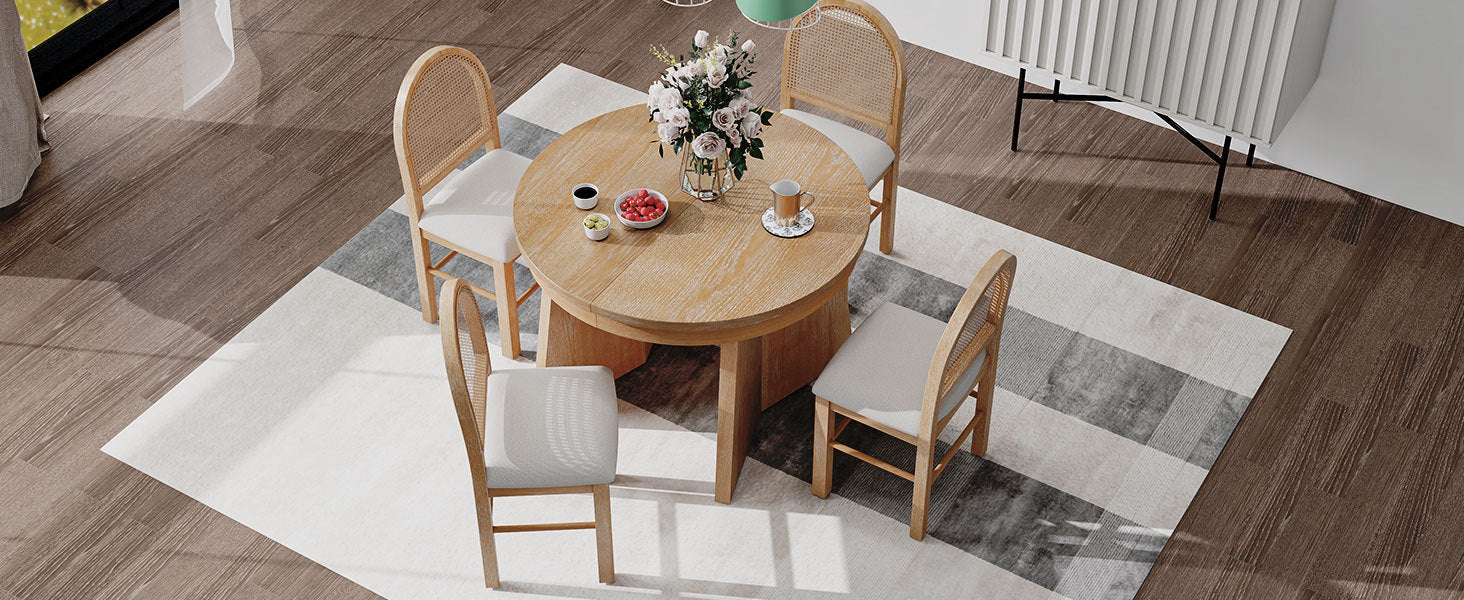 Walker Edison | Extendable 5-Piece Round Dining Table Set for 4 - Image 26