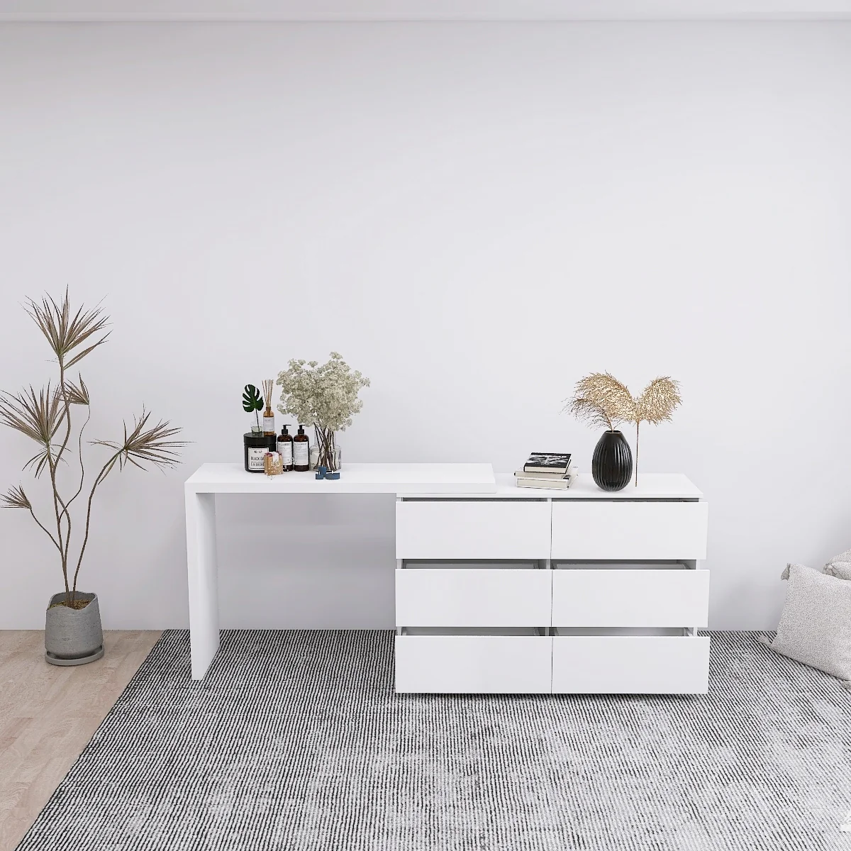 Extendable L-Shape 6 Drawer Dresser & Desk Vanity - Image 10