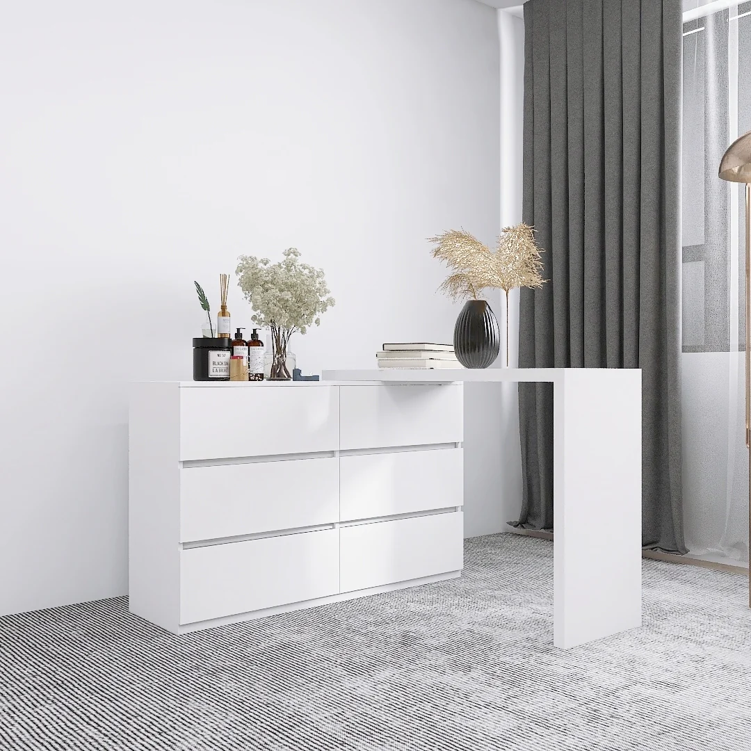 Extendable L-Shape 6 Drawer Dresser & Desk Vanity - Image 3