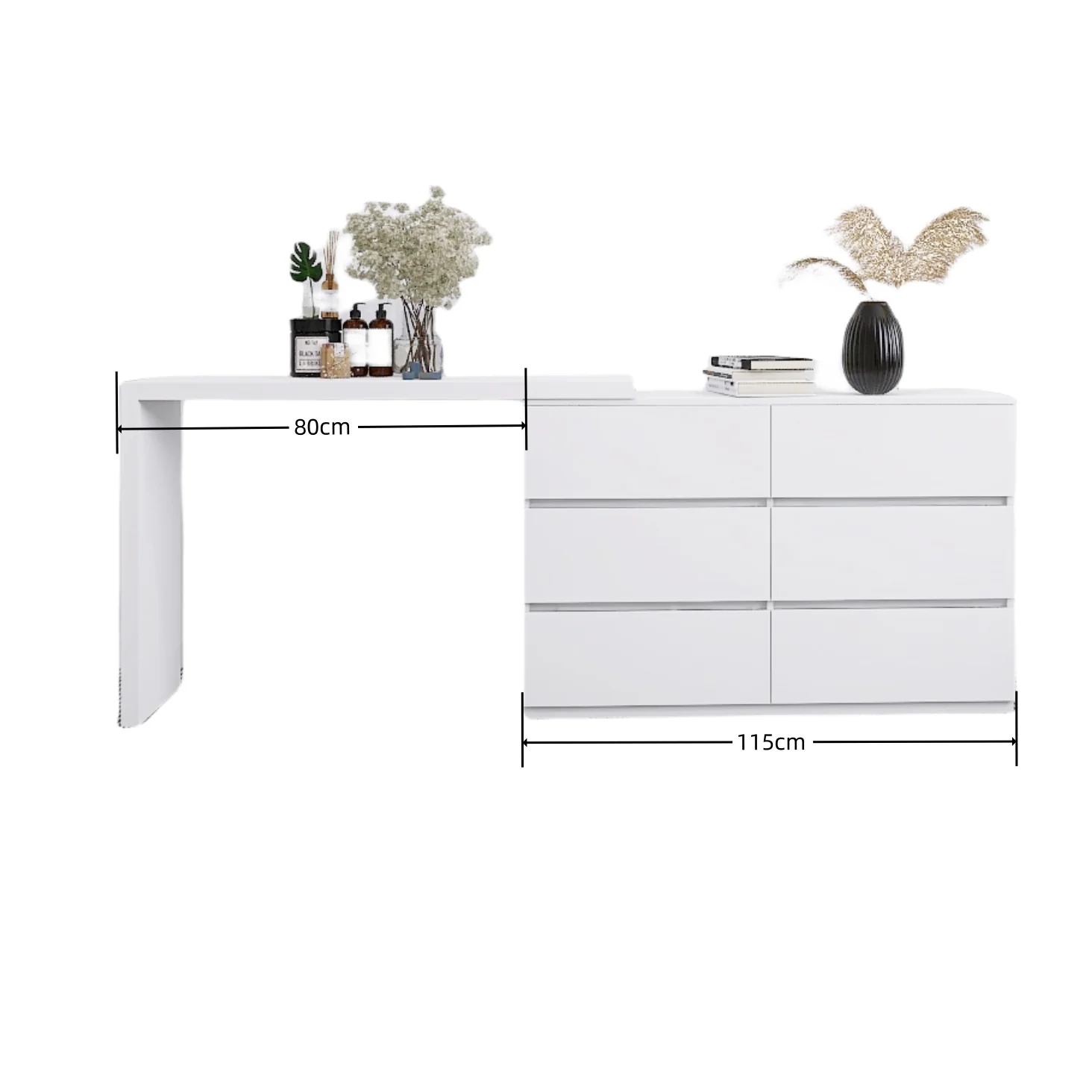 Extendable L-Shape 6 Drawer Dresser & Desk Vanity - Image 7