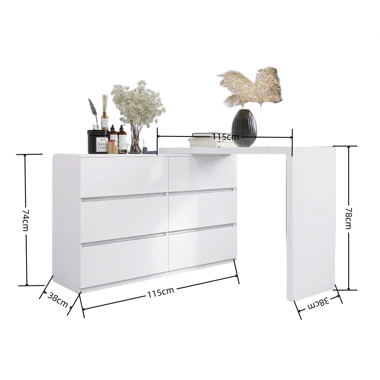 Extendable L-Shape 6 Drawer Dresser & Desk Vanity - Image 8
