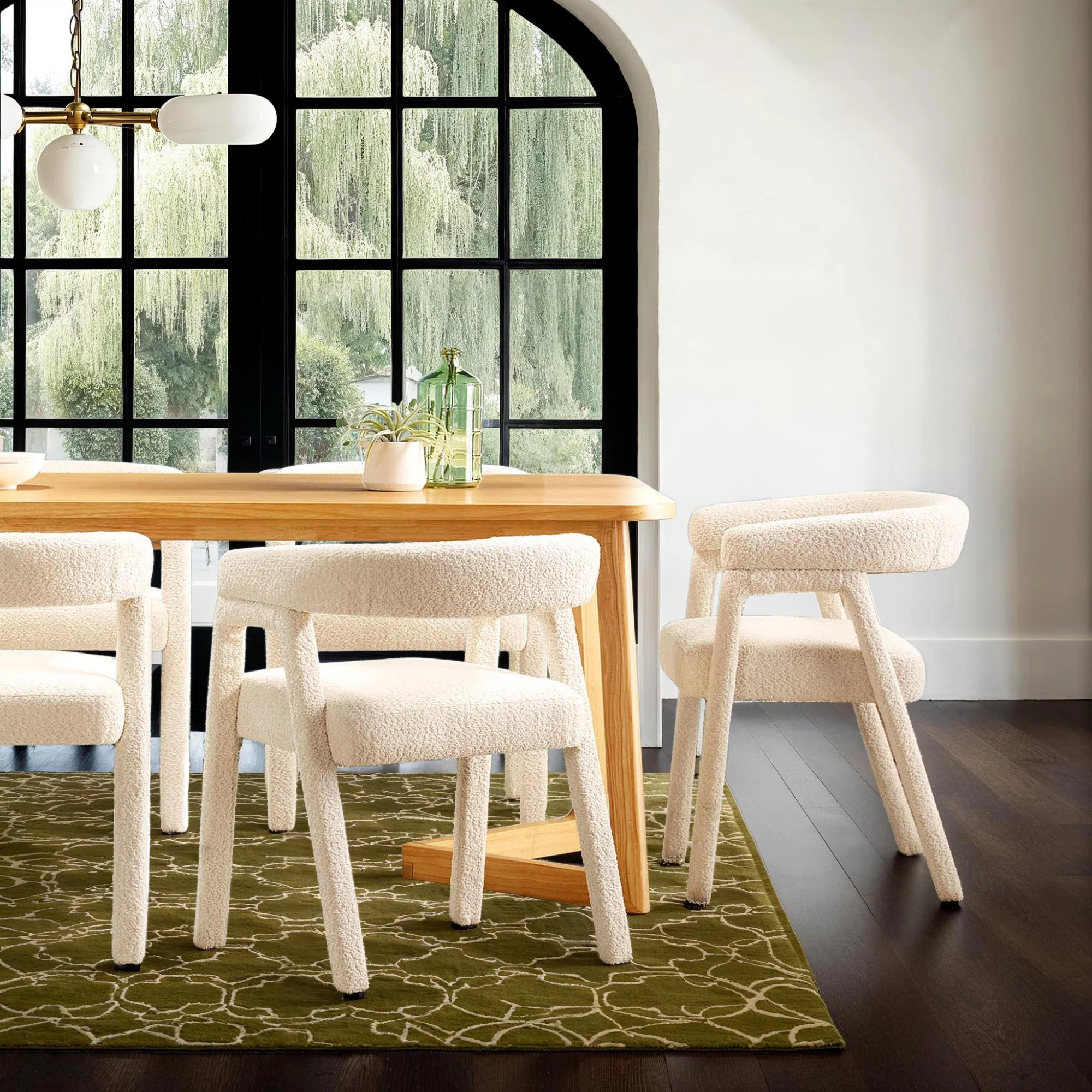 Ezra Modern Boucle Solid Wood Rounded Back Dining Chair (Set of 2) - Image 14