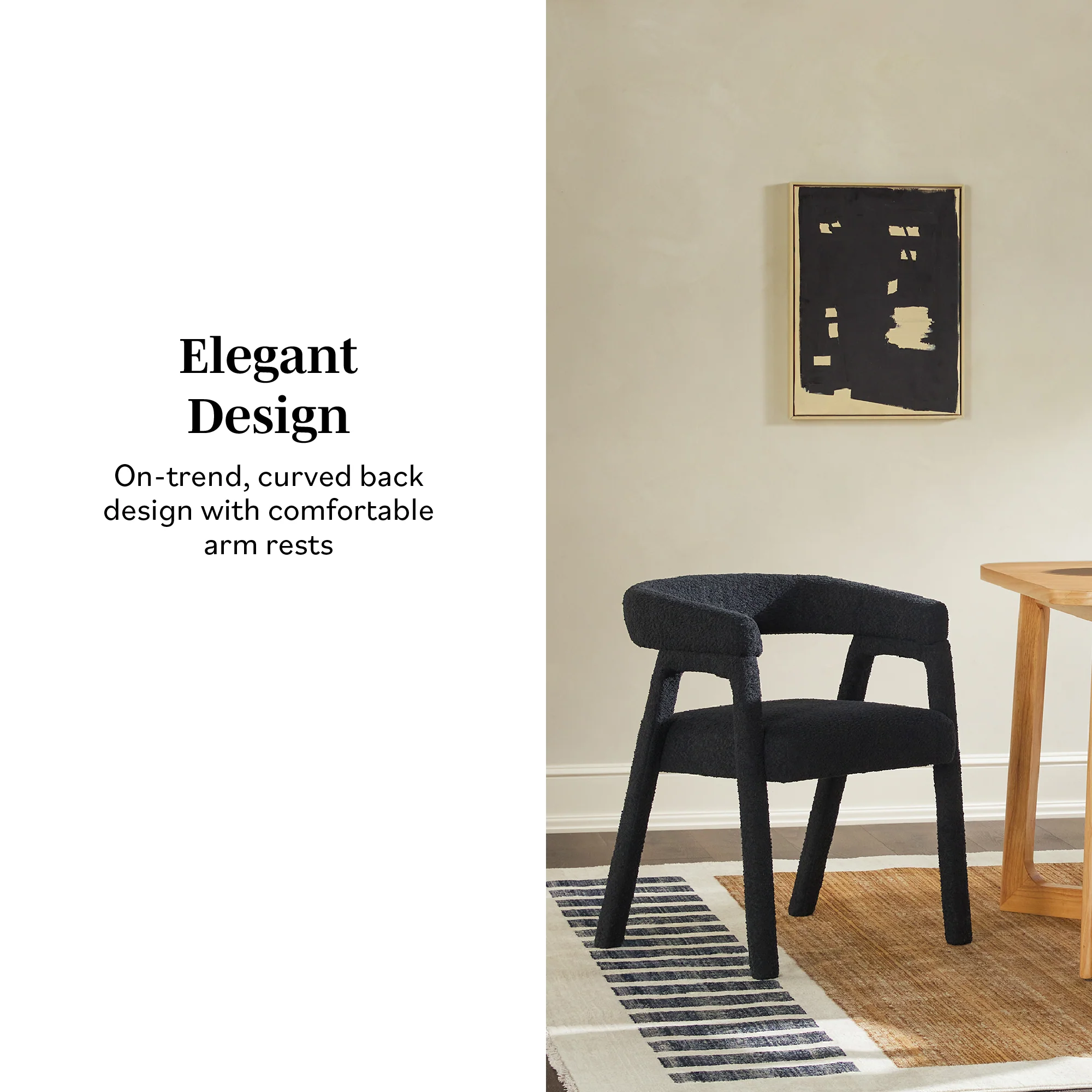 Ezra Modern Boucle Solid Wood Rounded Back Dining Chair (Set of 2) - Image 2