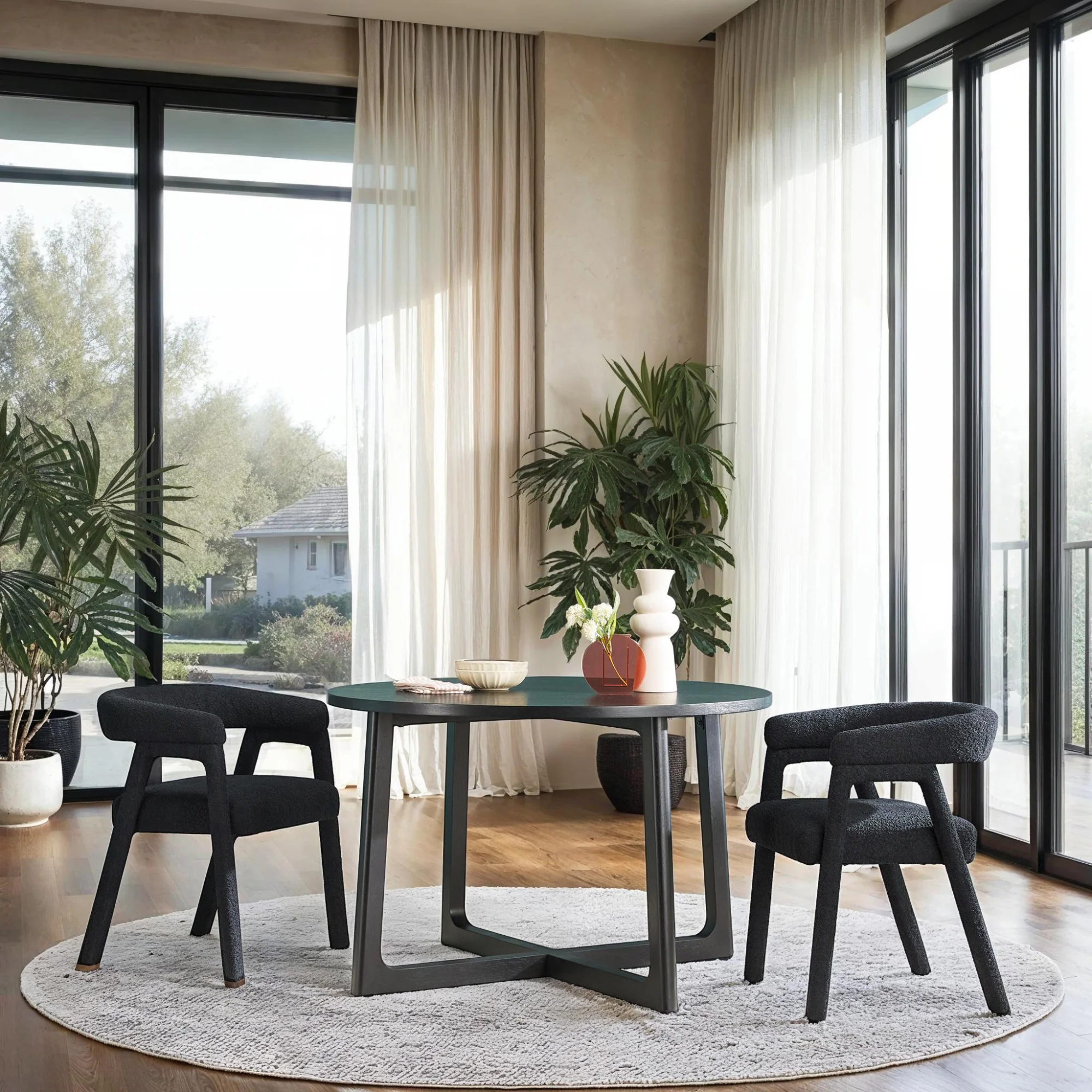 Ezra Modern Boucle Solid Wood Rounded Back Dining Chair (Set of 2) - Image 4
