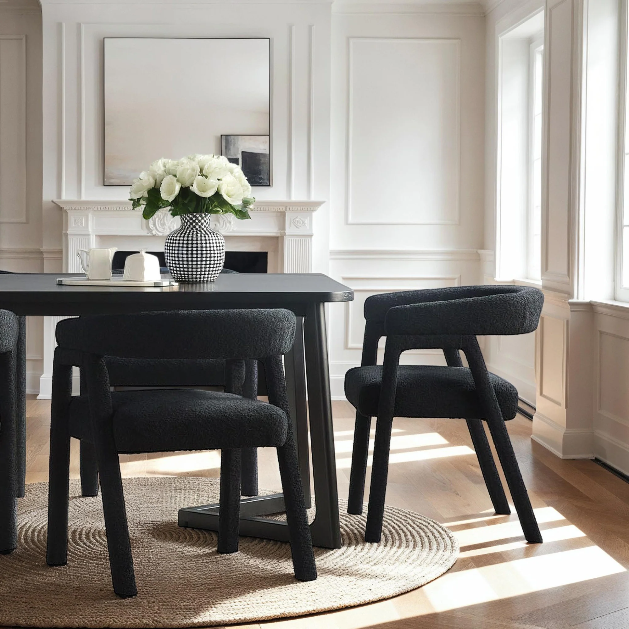 Ezra Modern Boucle Solid Wood Rounded Back Dining Chair (Set of 2) - Image 7