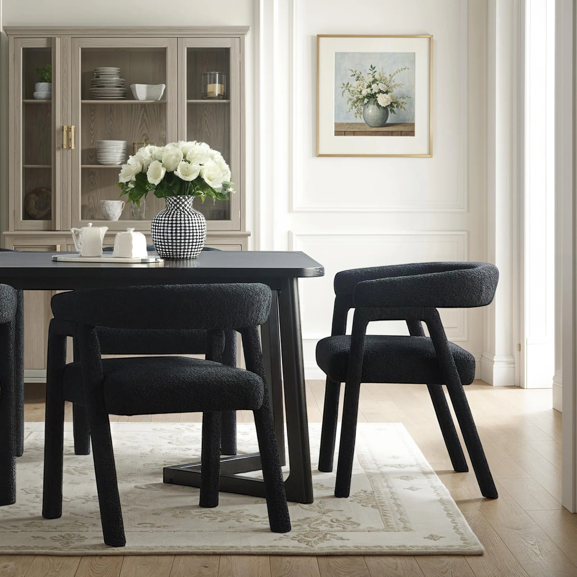 Ezra Modern Boucle Solid Wood Rounded Back Dining Chair (Set of 2) - Image 8