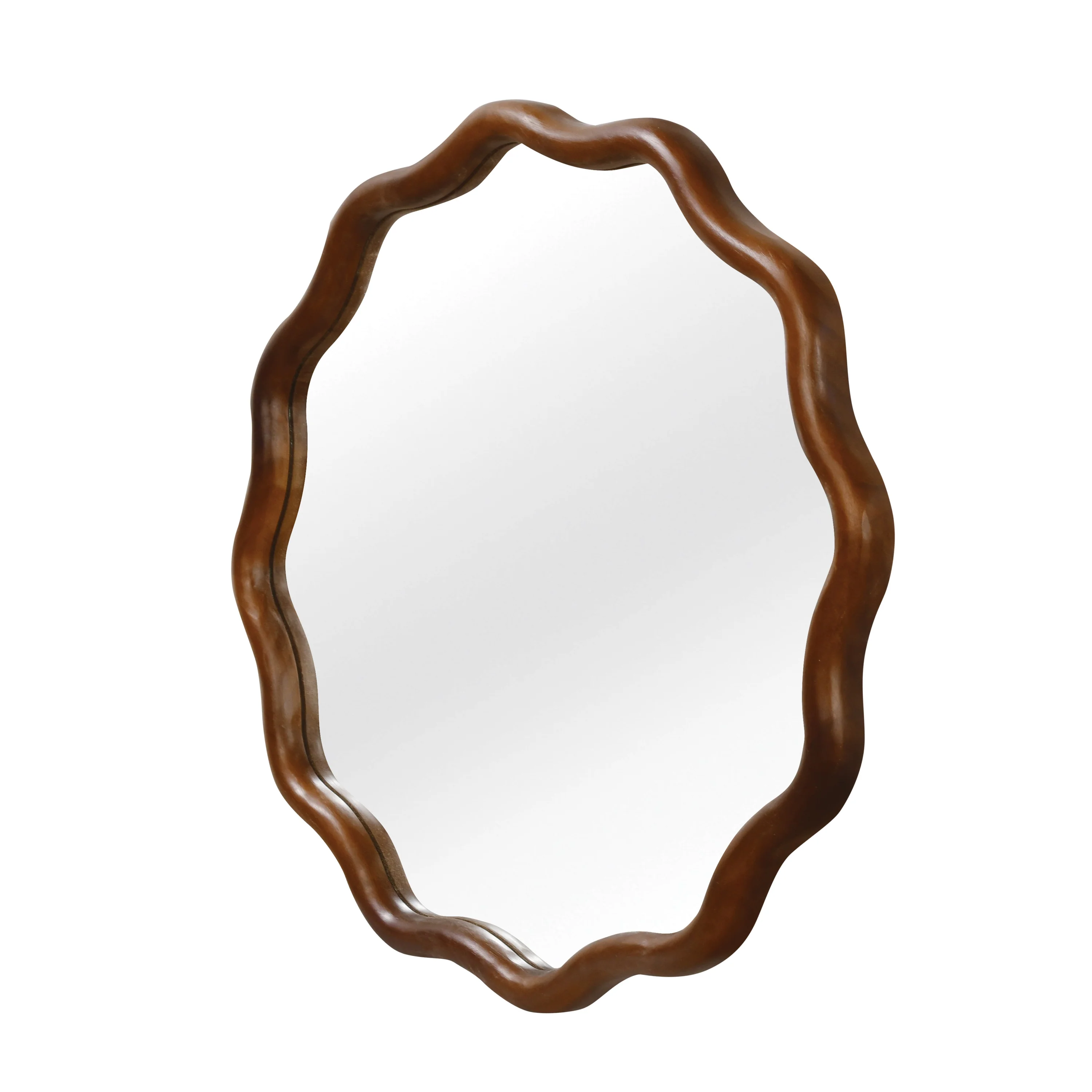 Walnut Color 36-inch Wavy Round Solid Wood Frame Decorative Mirror - Image 8