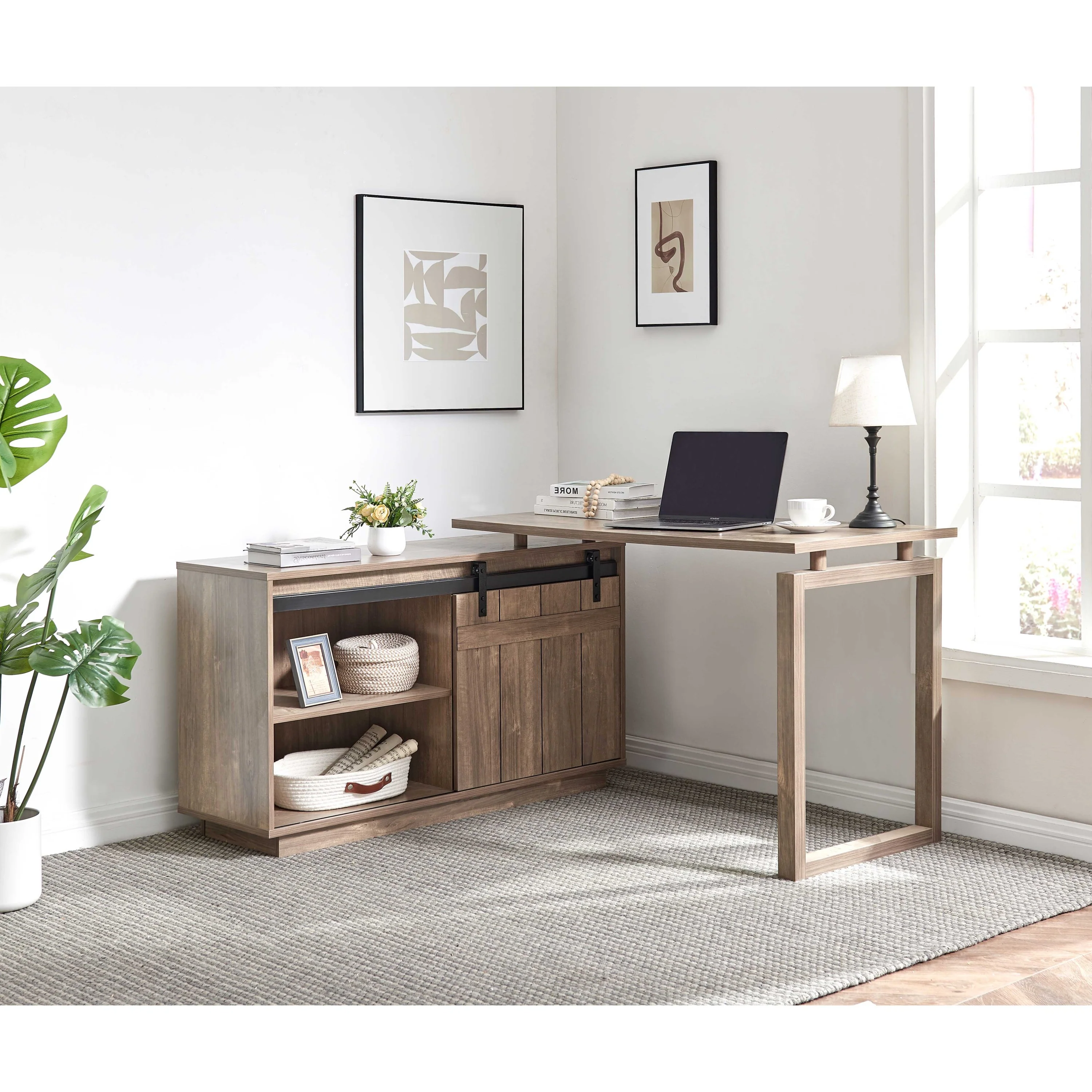 Walker Edison | Farmhouse L-shaped Workstation Home Office Desk - Image 3