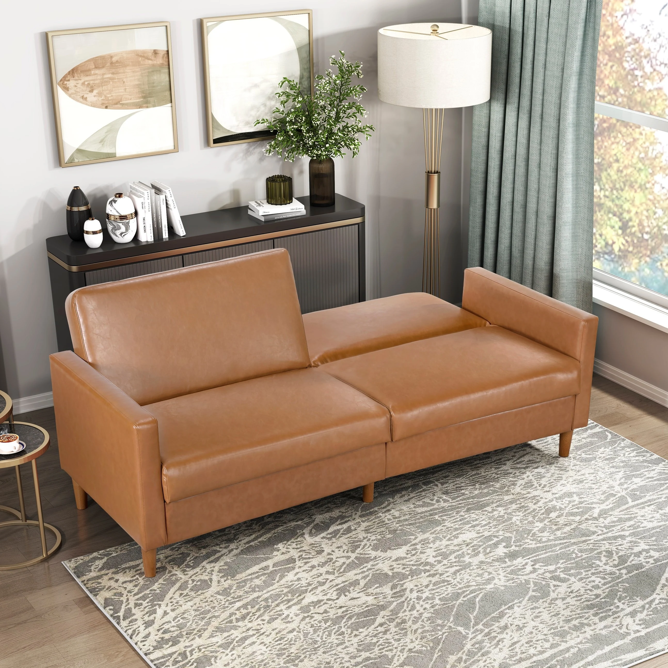 Walker Edison | Faux Leather Convertible Sleeper Sofa - Image 3