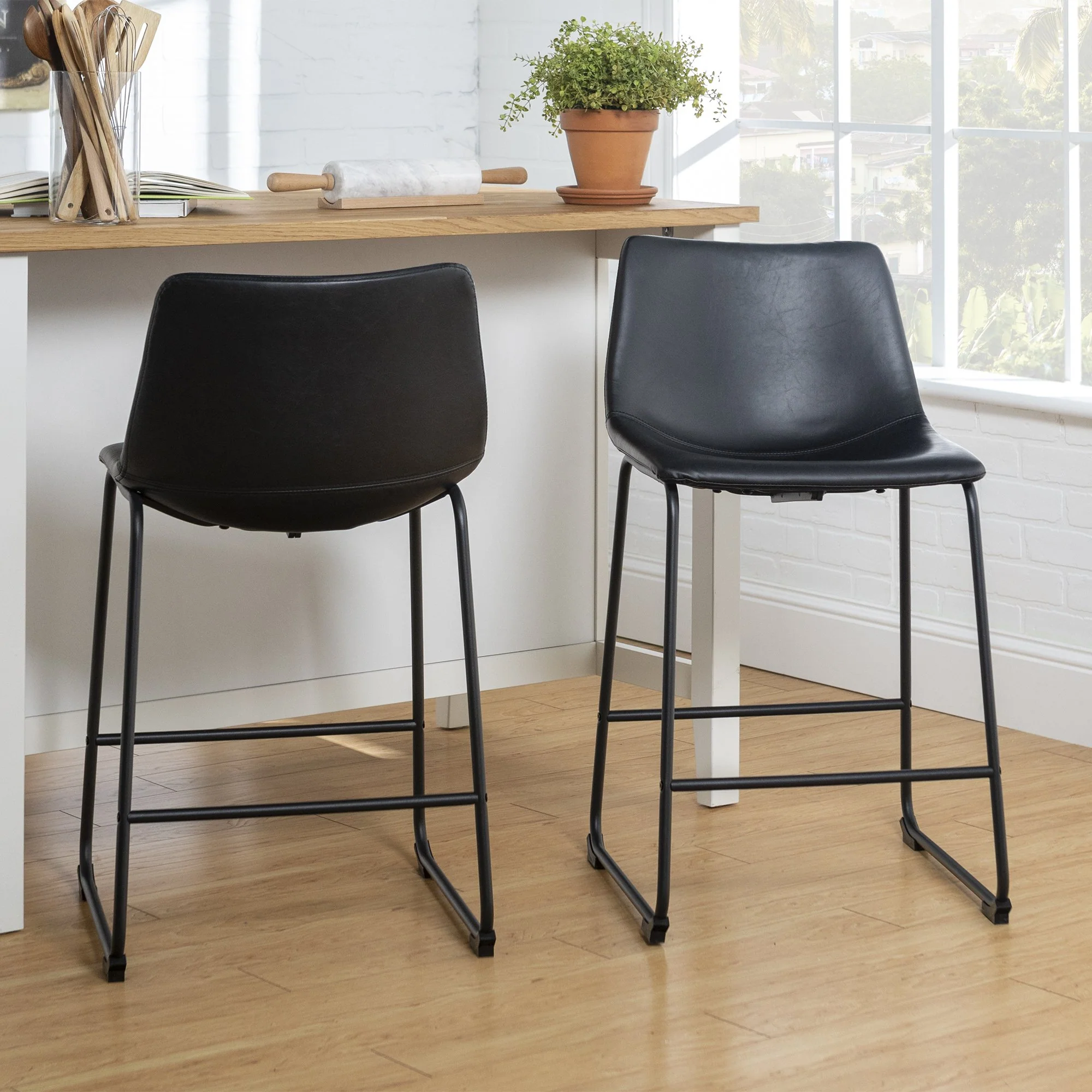 Faux Leather Counter Stools Set of 2 - Image 3
